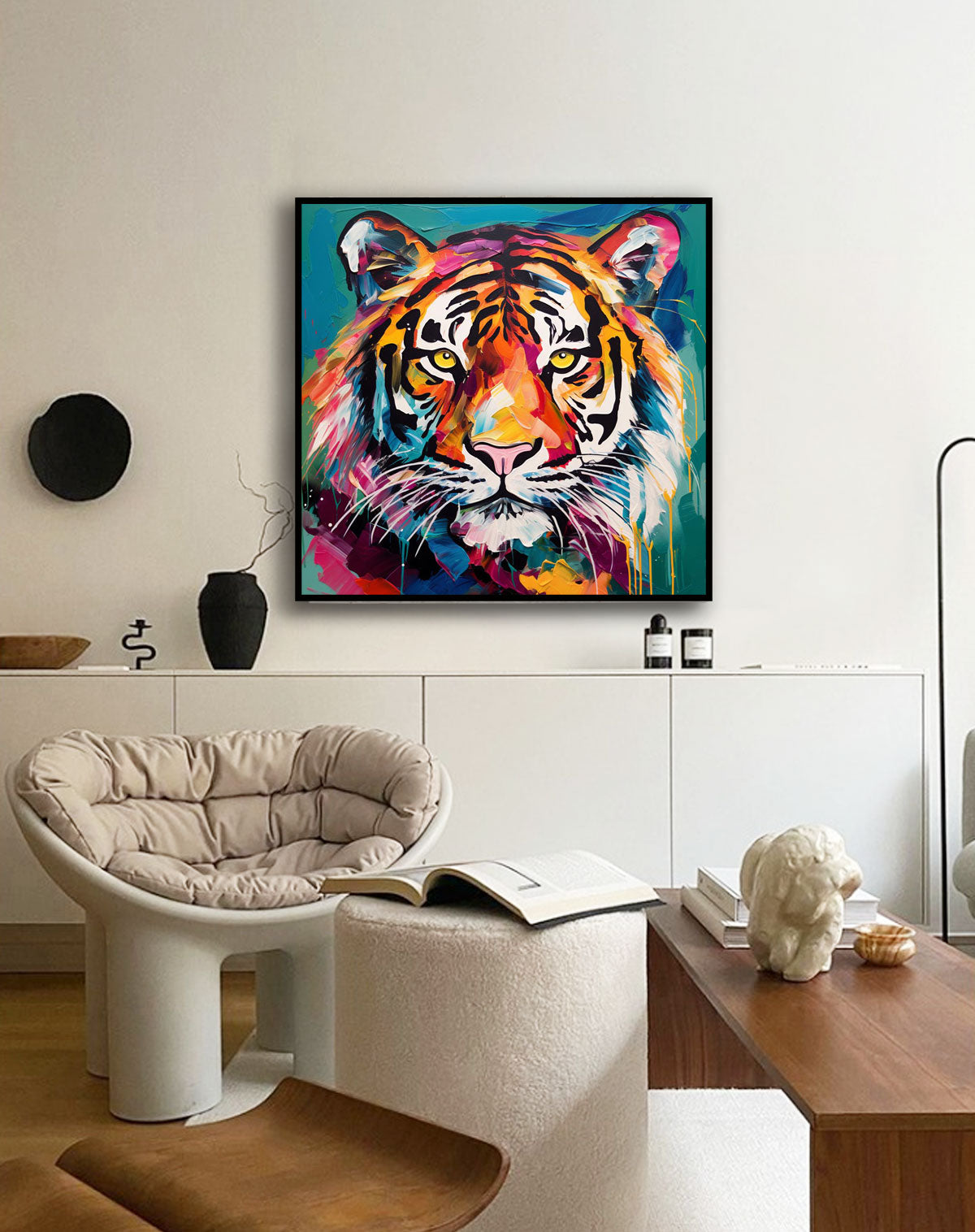 Neon Hued Tiger Portrait Wall Art