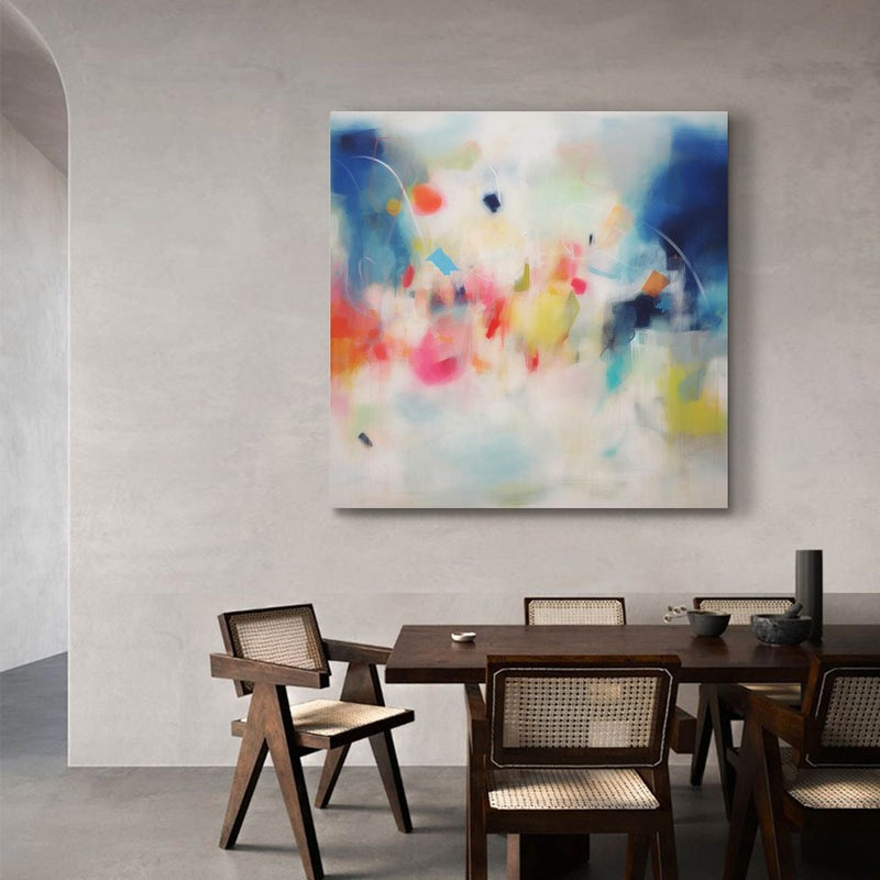 Colorful Blue Pink Abstract Oil Painting
