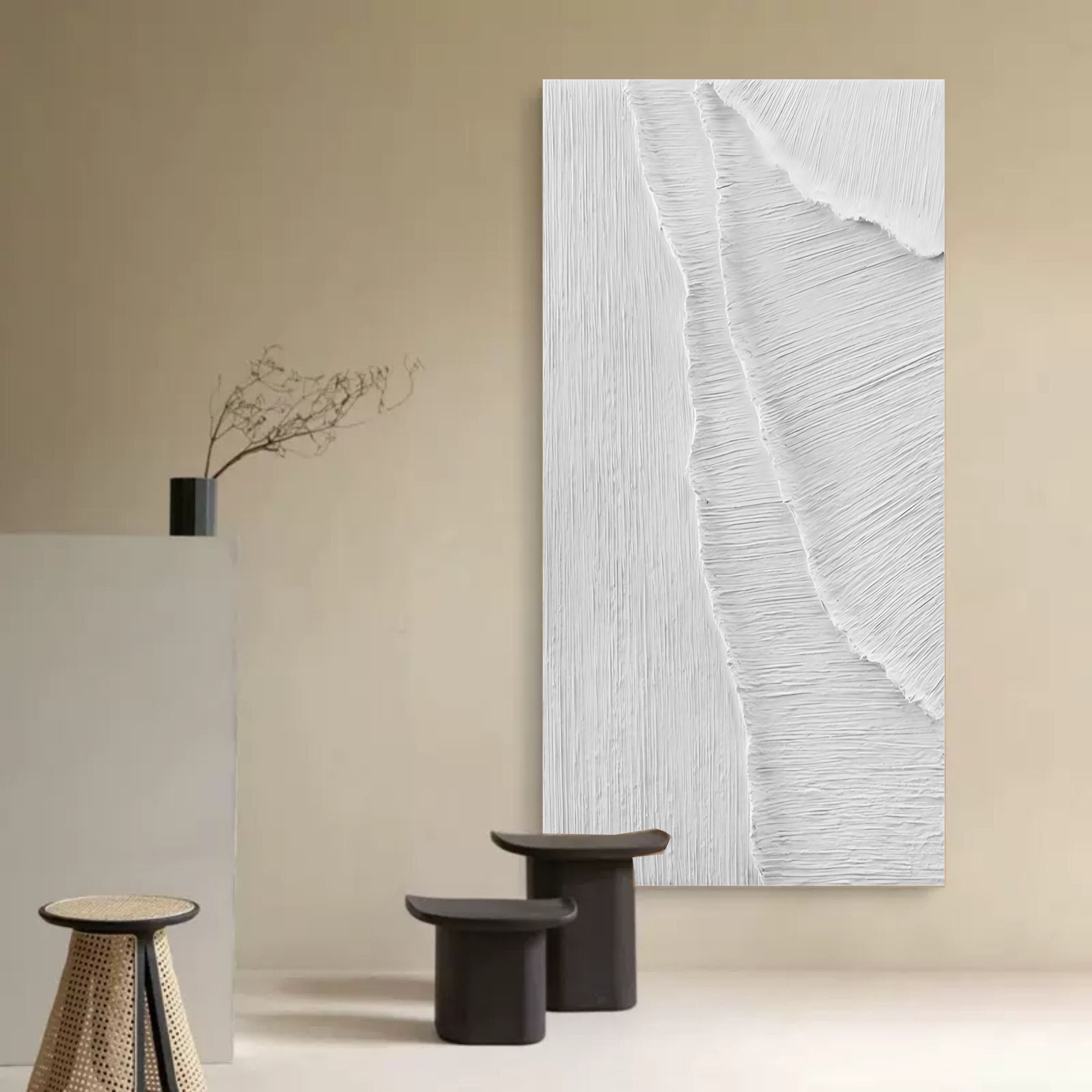 Wall Art Minimalist White Textured Wave