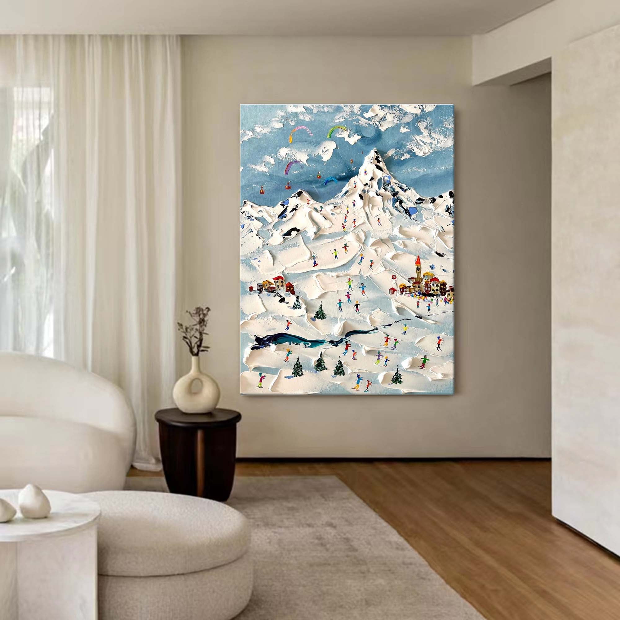 Wall Art Colorful Skiers Mountain Sky Cozy