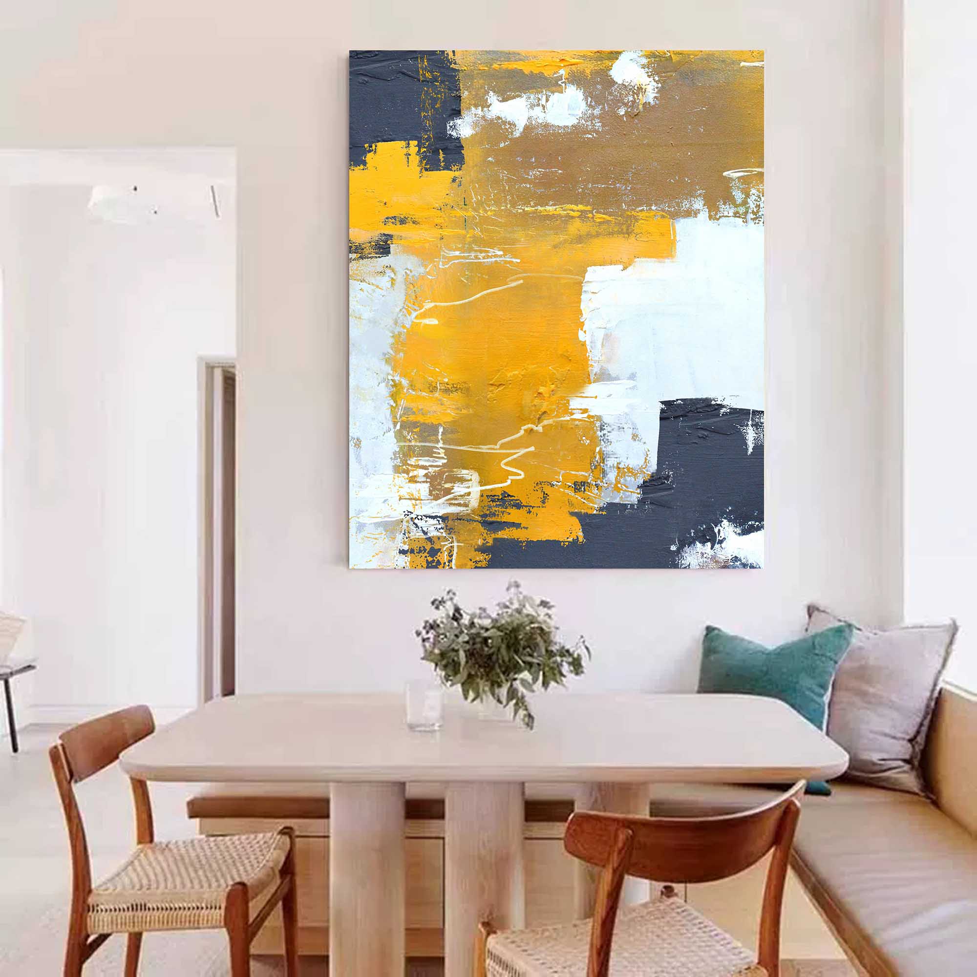 Ochre White Charcoal Textured Canvas