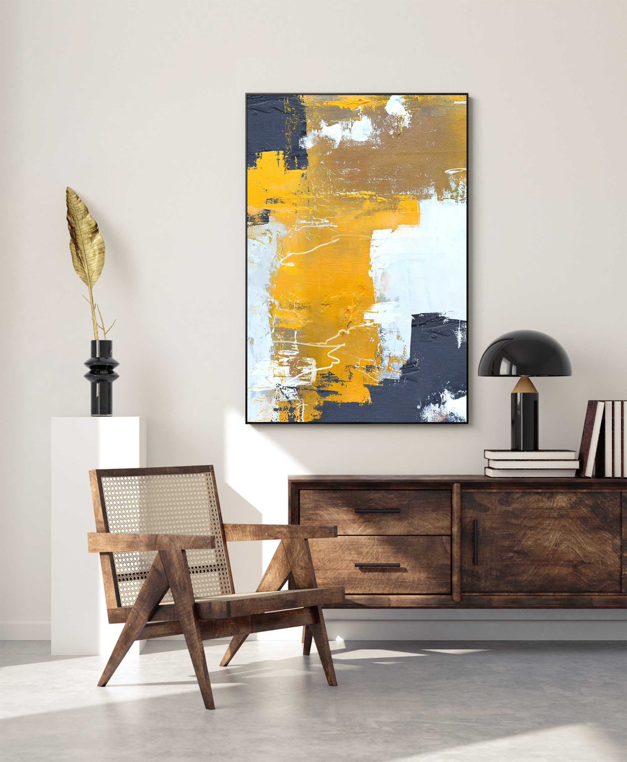 Ochre White Charcoal Textured Canvas