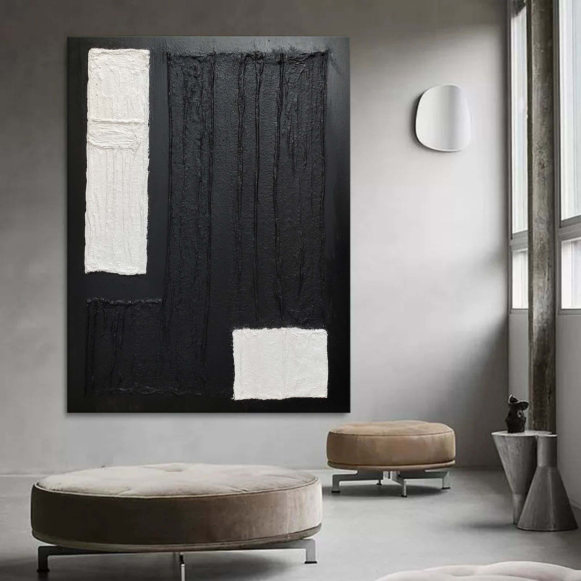 Wall Art Black White Geometric Block Abstract