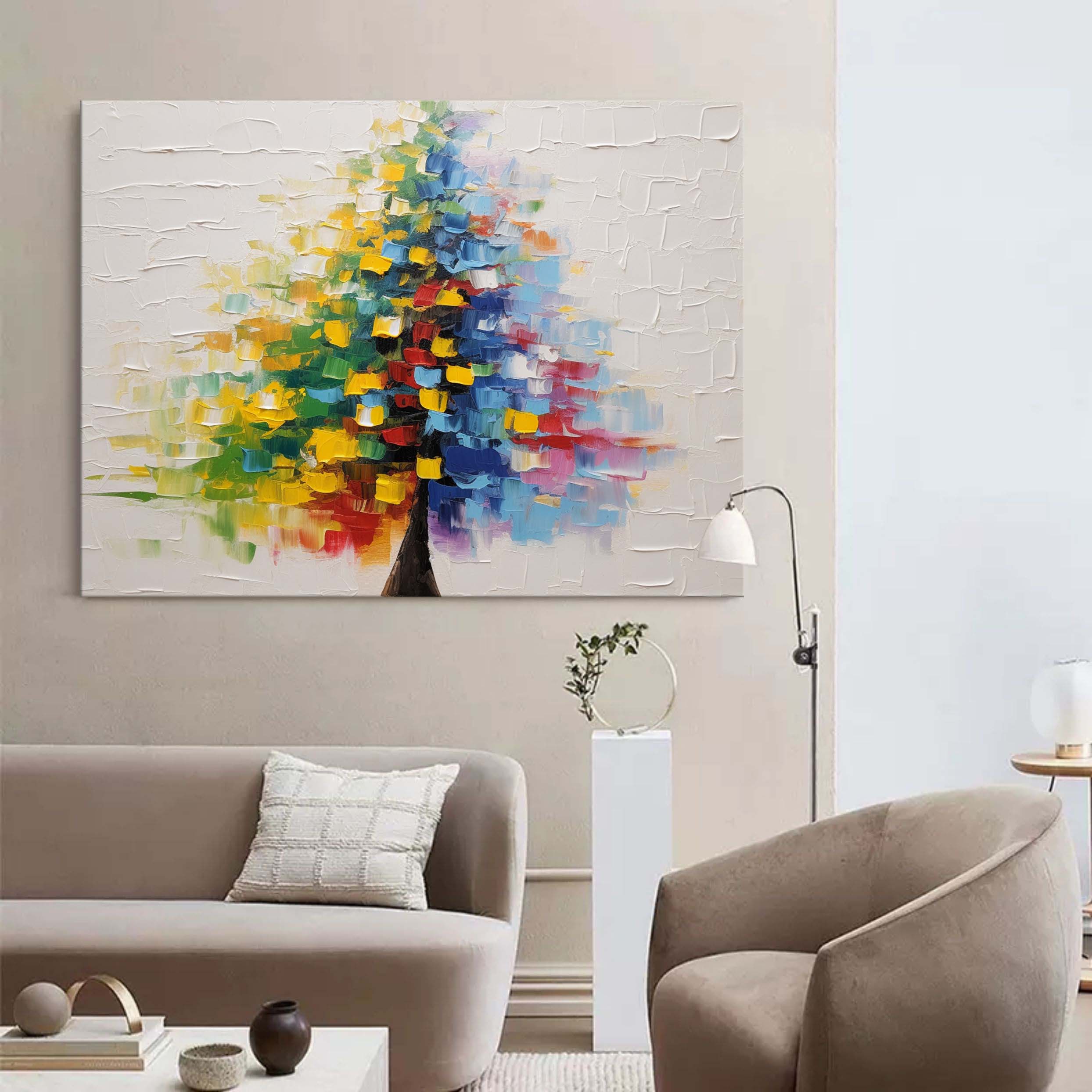Wall Art Colorful Tree Palette Knife Canvas