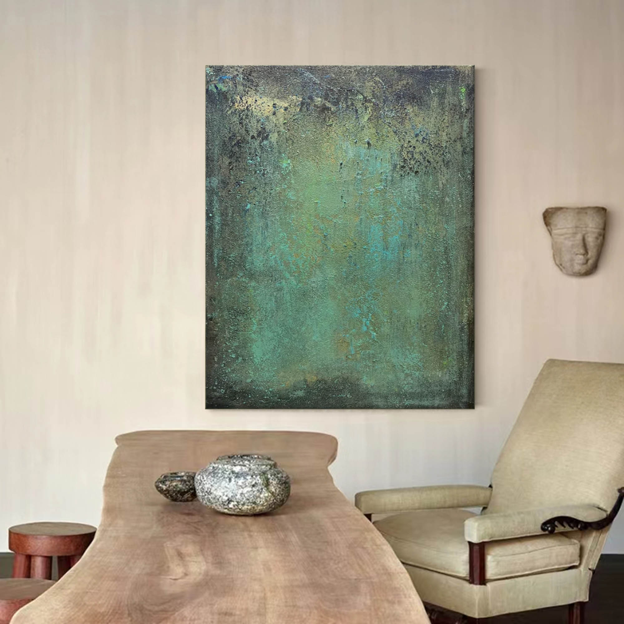 Moody Landscape Painting Teal And Black Atmospheric