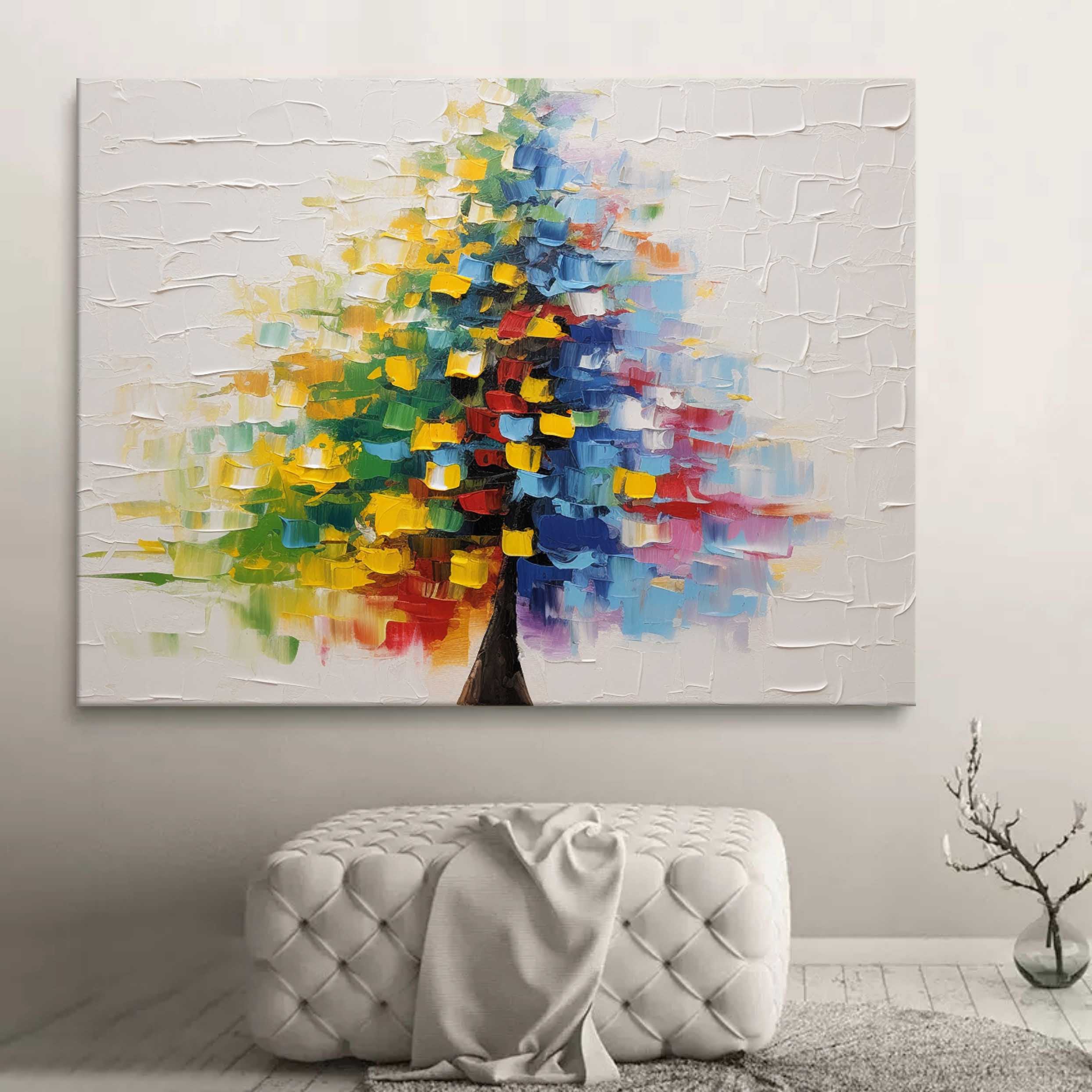 Wall Art Colorful Tree Palette Knife Canvas