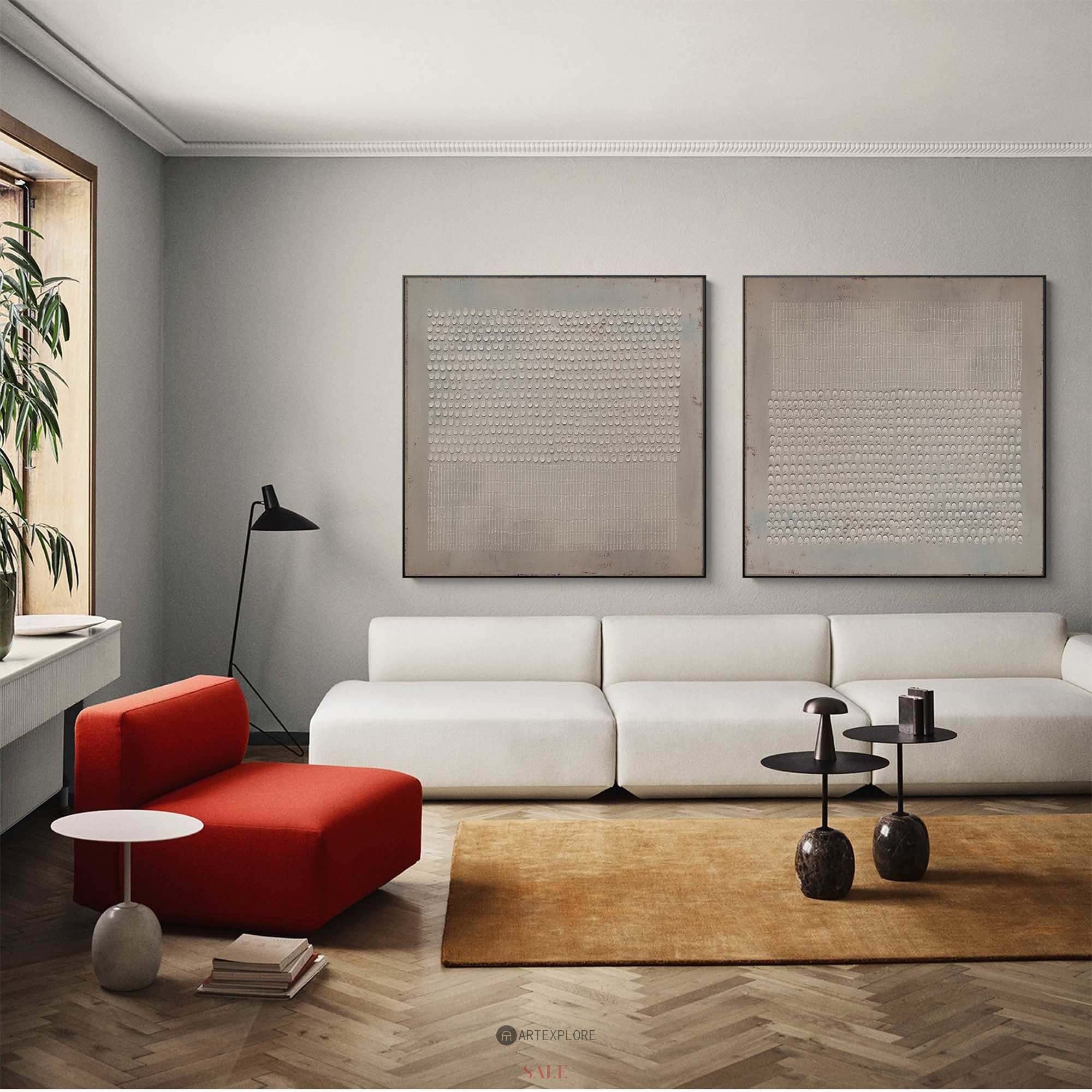 Set of 2 Abstract Beige Minimalist Art