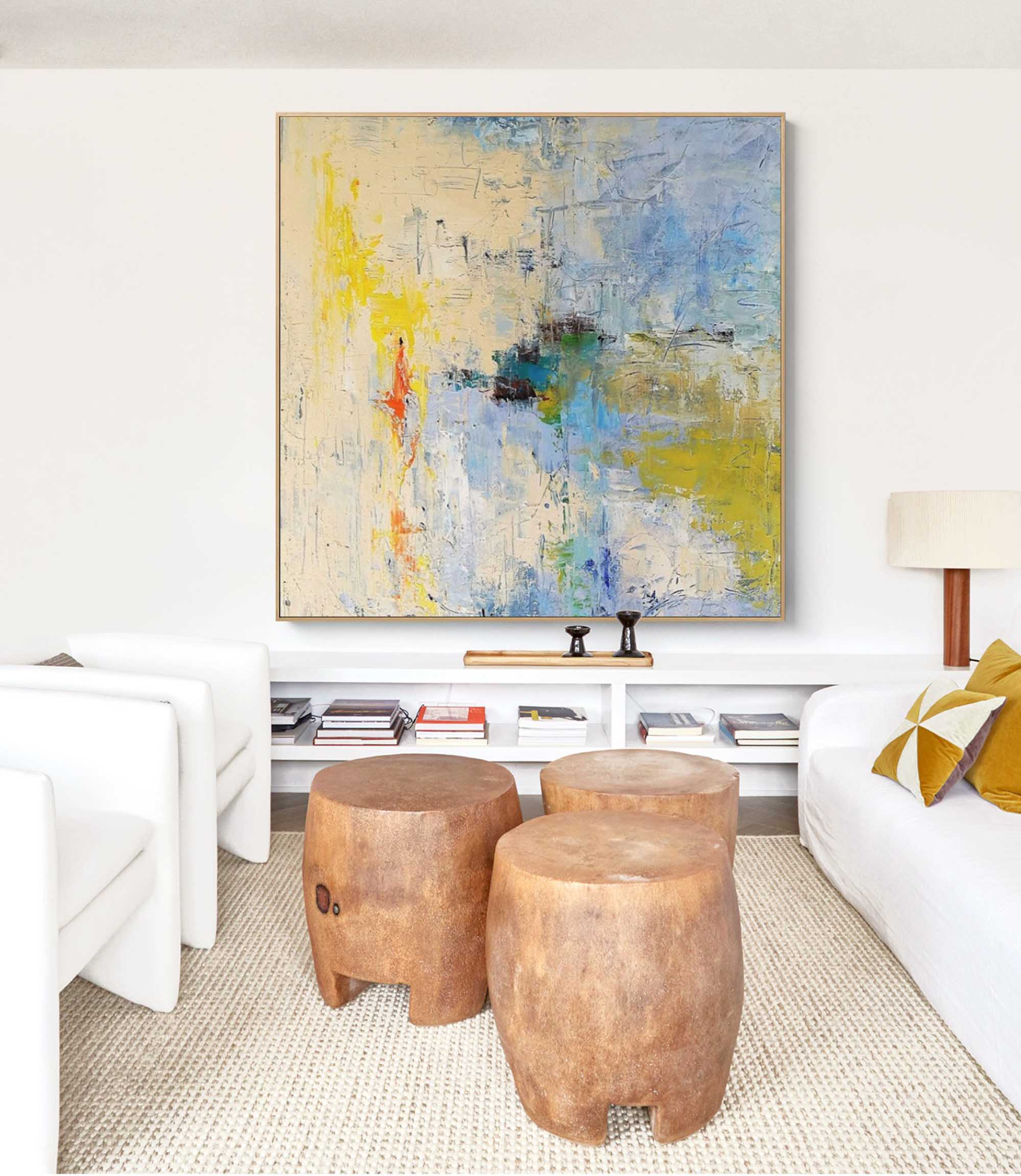 Sunny Yellow Blue Abstract Canvas Art