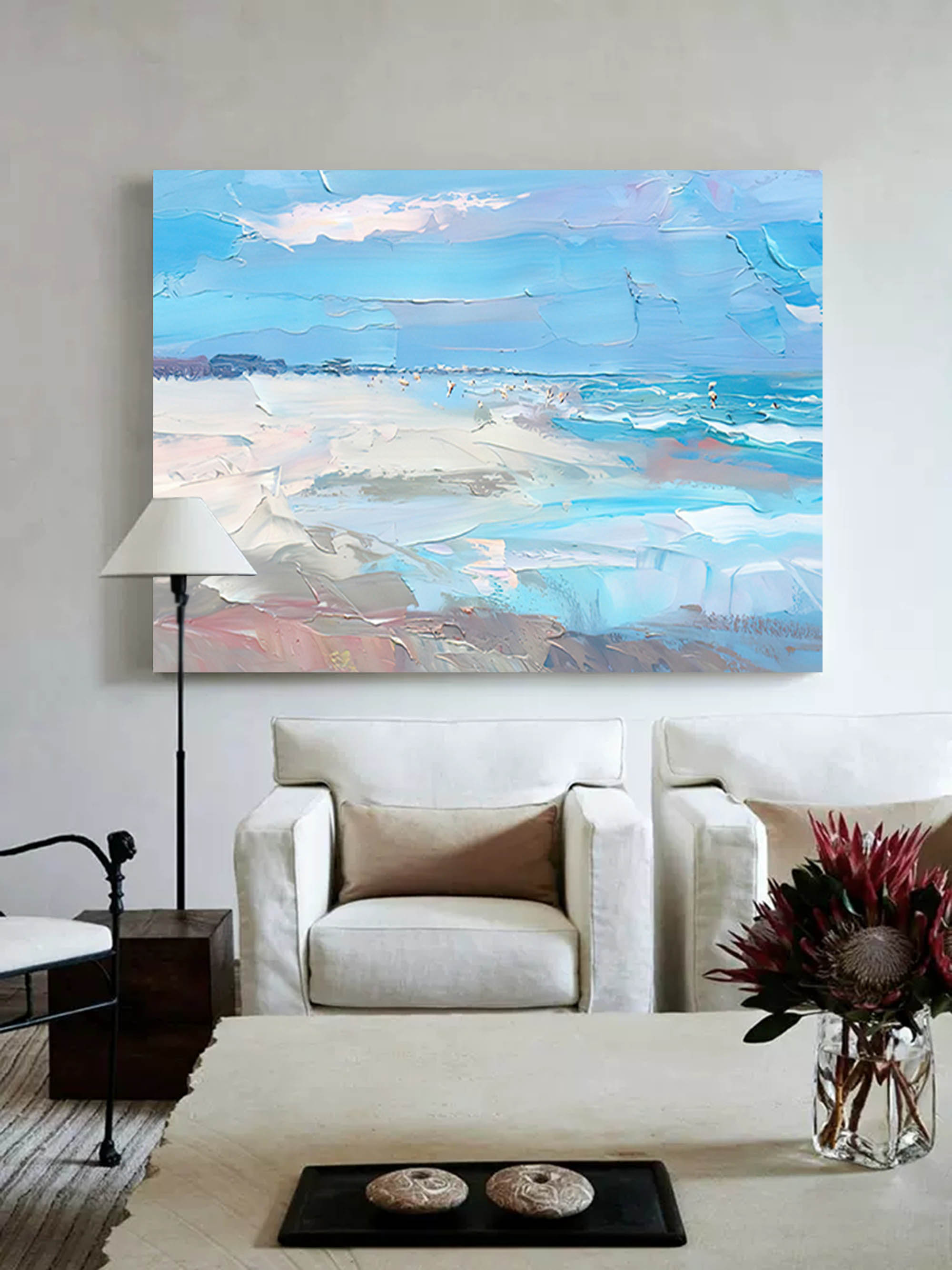 Serene Blue Coastal Abstract Canvas Wall Art
