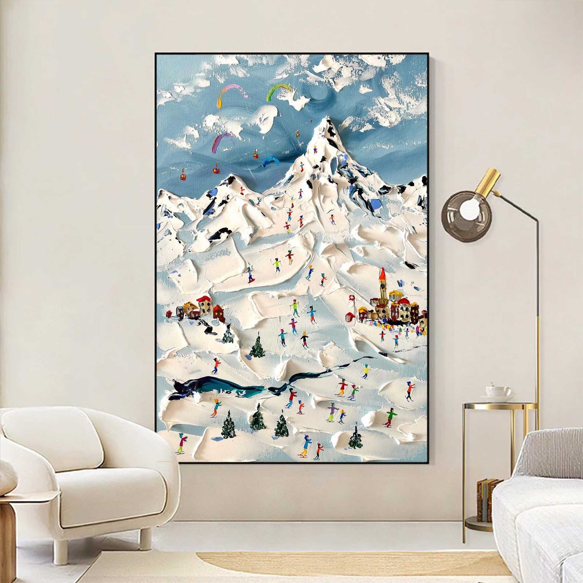 Wall Art Colorful Skiers Mountain Sky Cozy