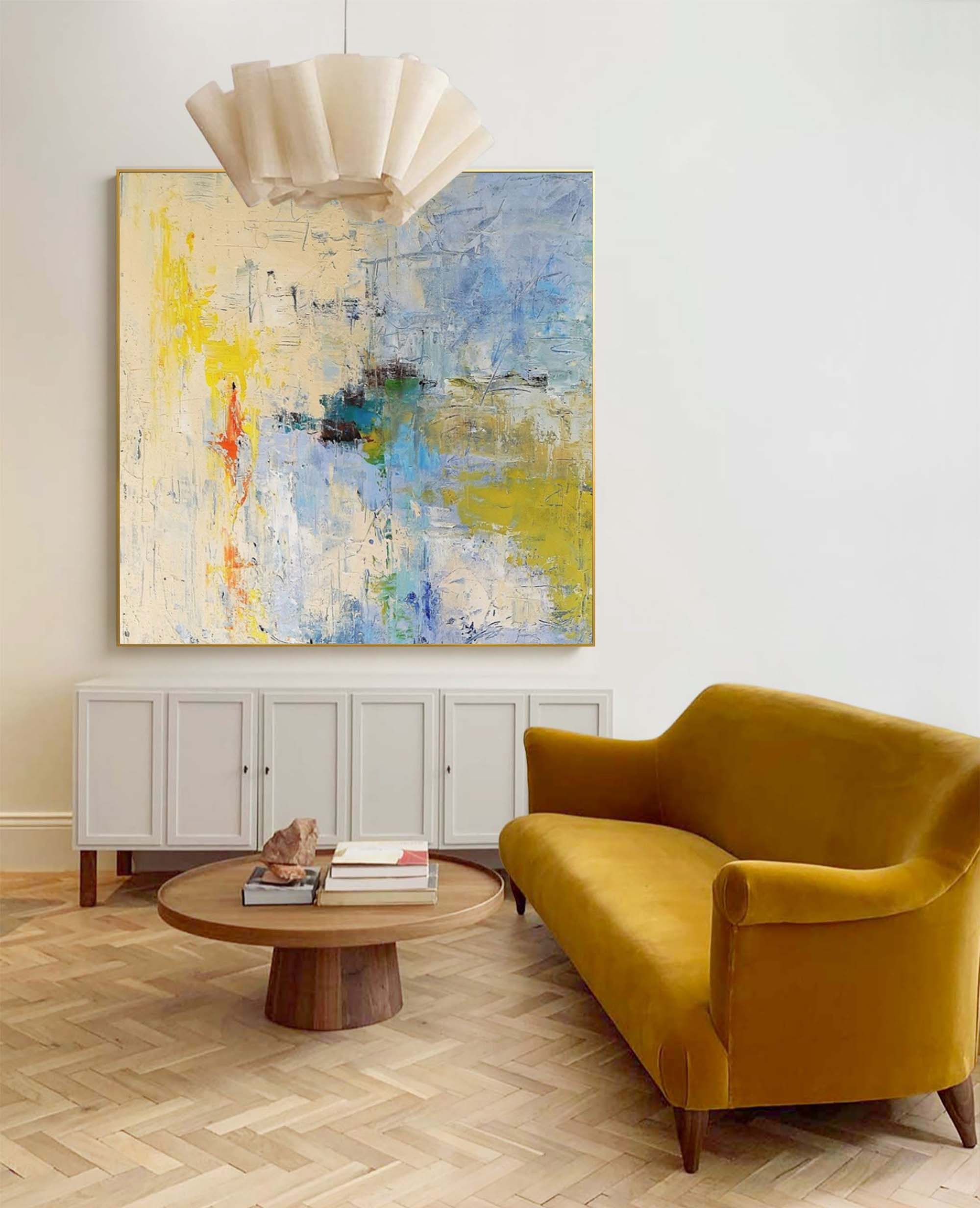 Sunny Yellow Blue Abstract Canvas Art