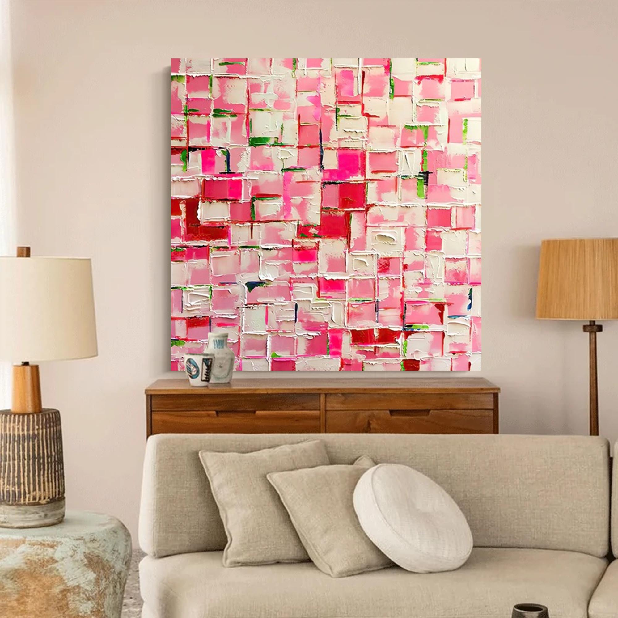 Pink Mosaic Abstract Wall Art
