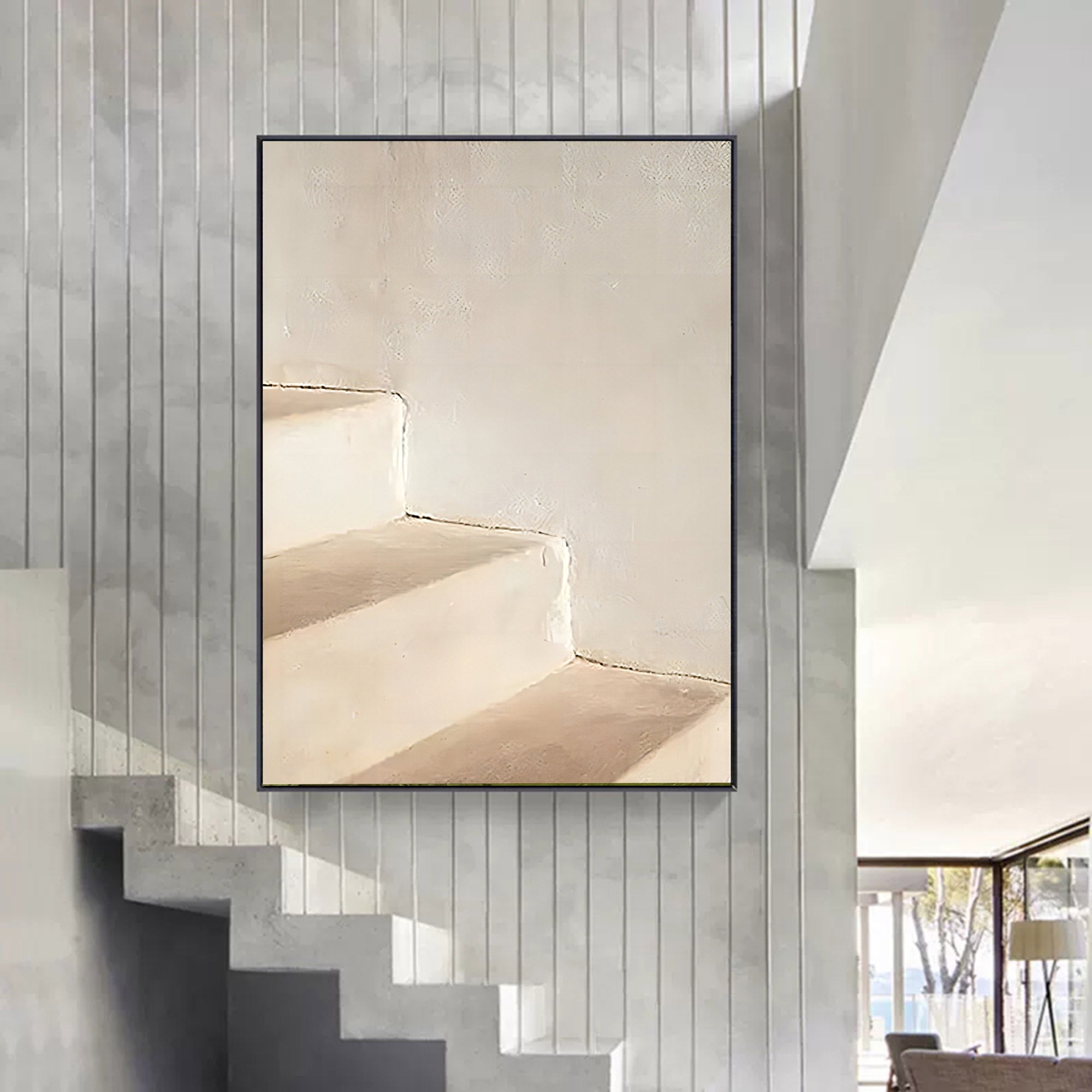 Wall Art Beige Minimalist Staircase Shadow