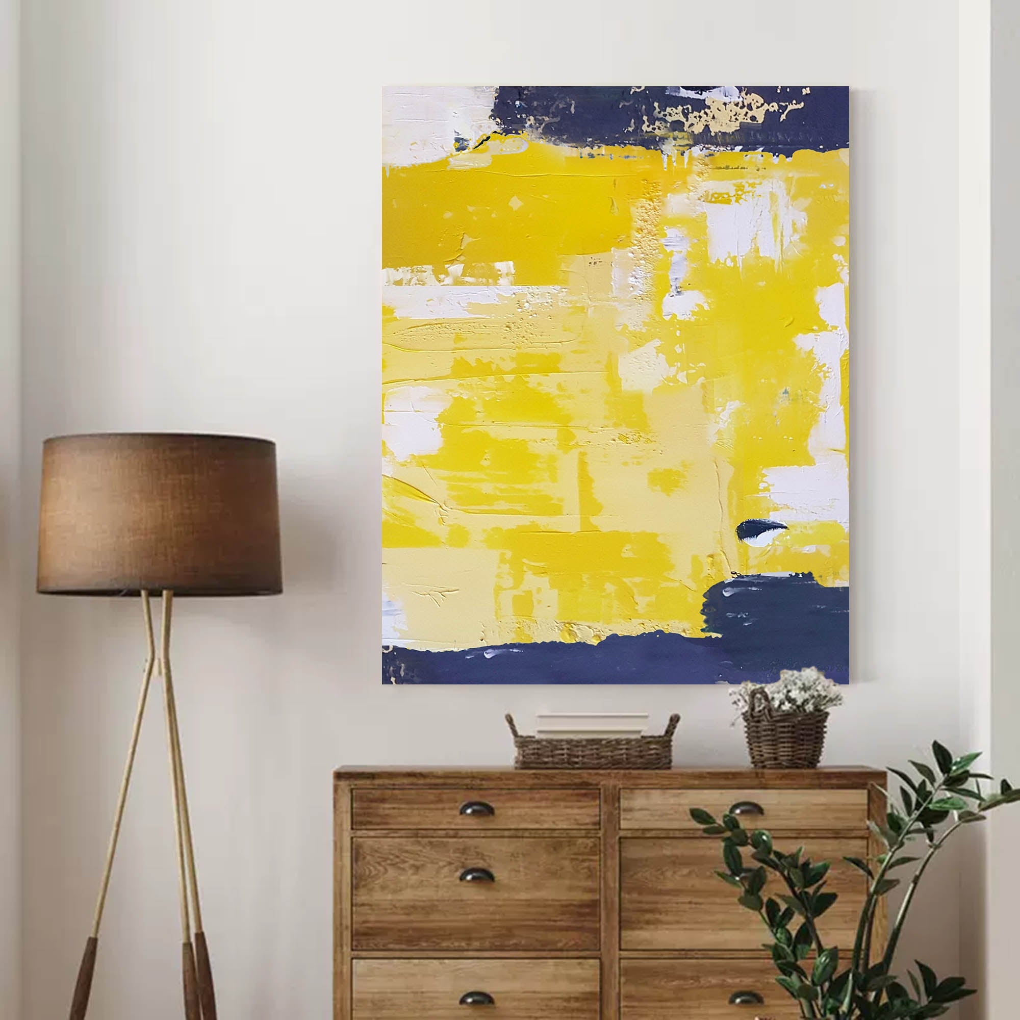 Wall Art Modern Textured Yellow Navy