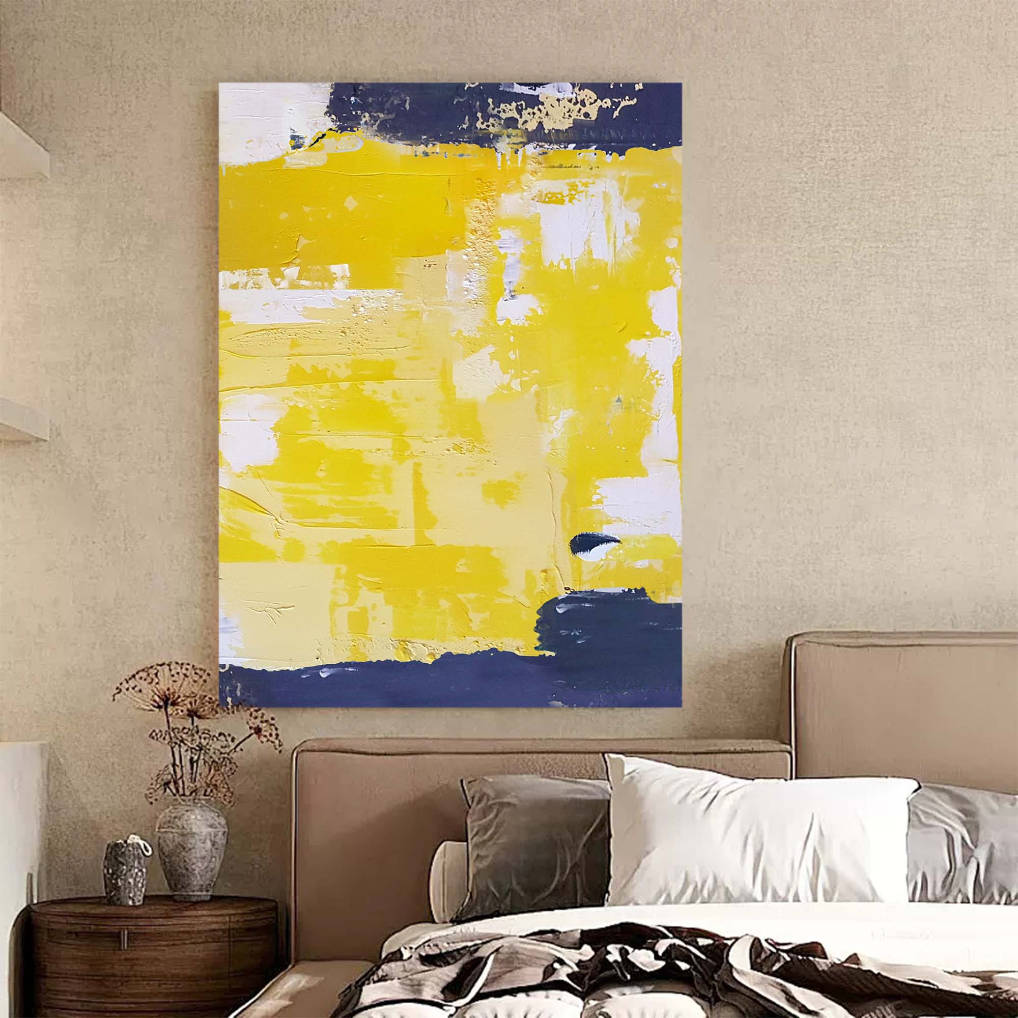 Wall Art Modern Textured Yellow Navy