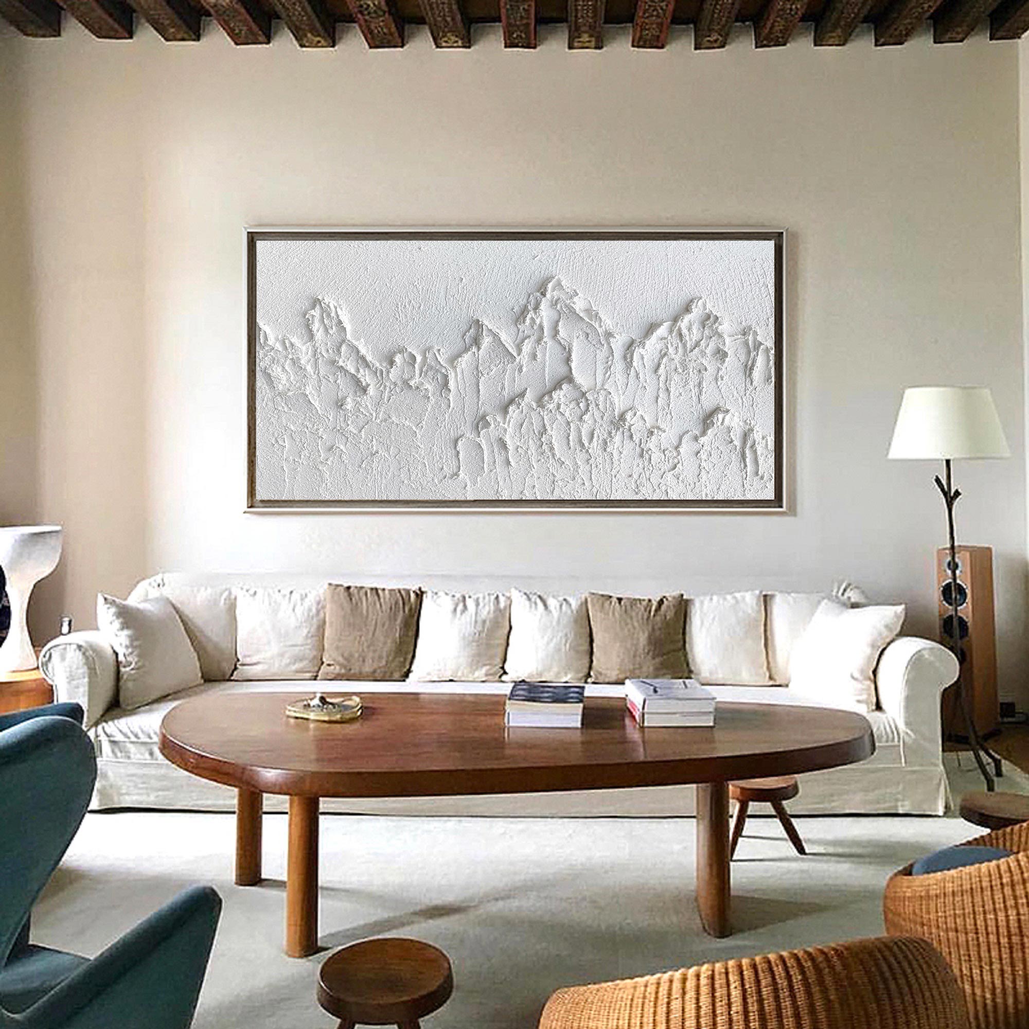 Minimalist White Mountain Textured Canvas Wall Art