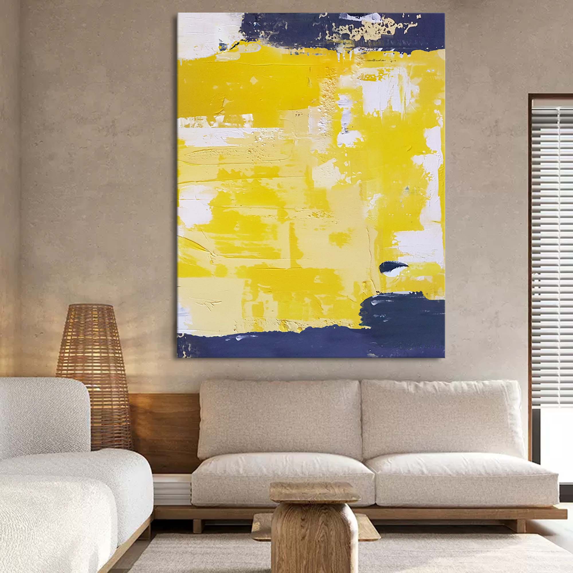 Wall Art Modern Textured Yellow Navy