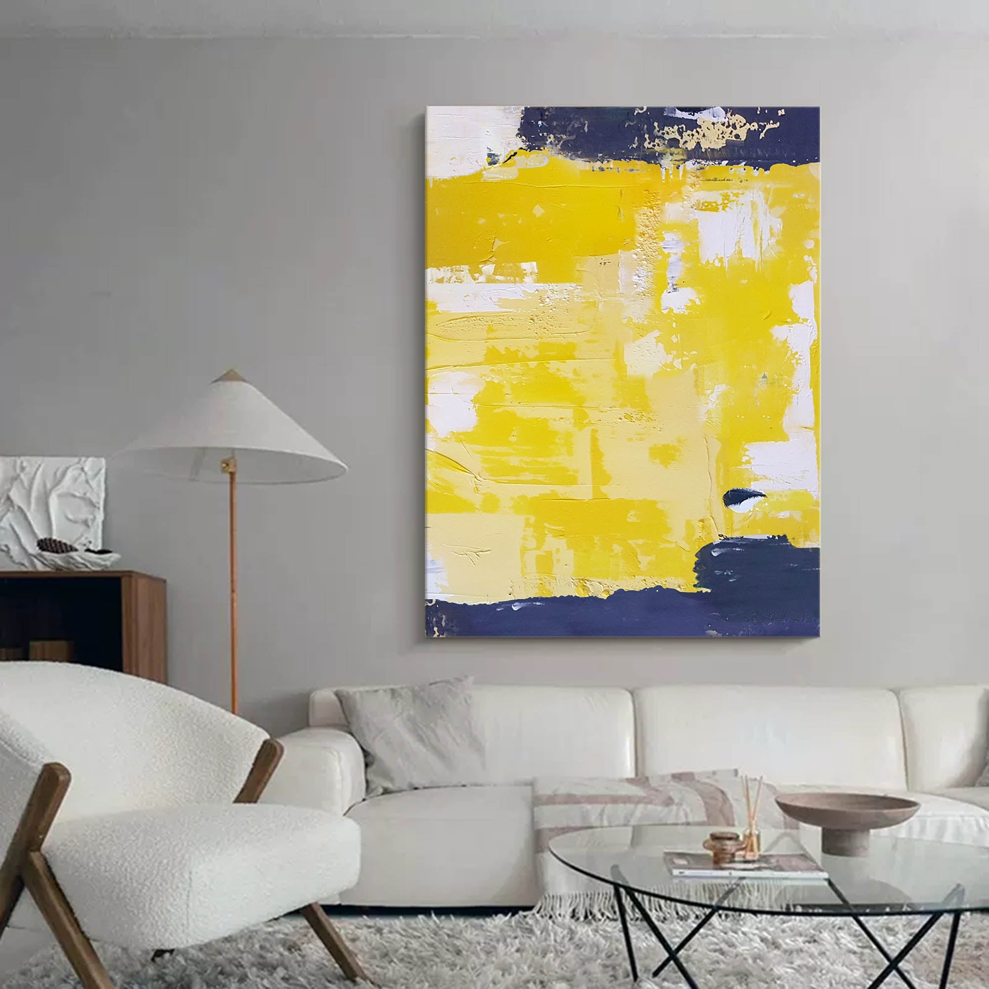 Wall Art Modern Textured Yellow Navy