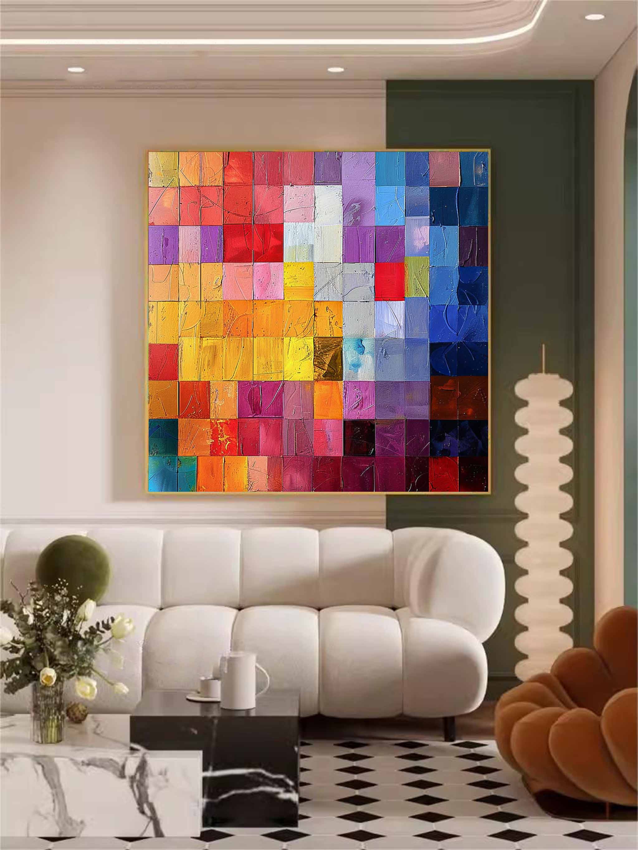 Multicolor Square Mosaic Abstract Canvas Wall Art
