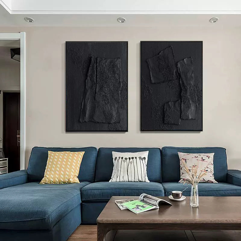 Wall Art Abstract Black Impasto Texture