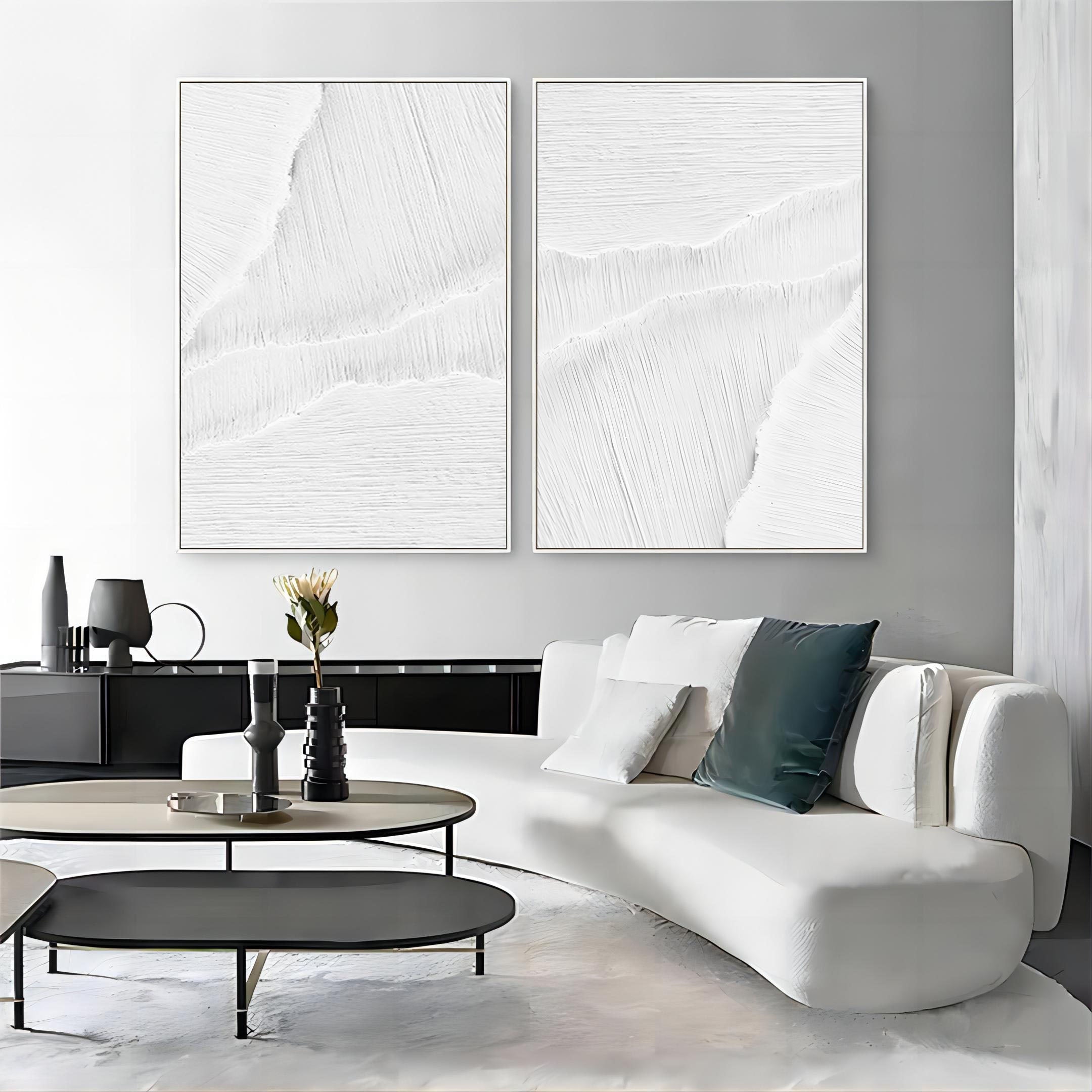 Wall Art White Organic Curved Wave Diptych