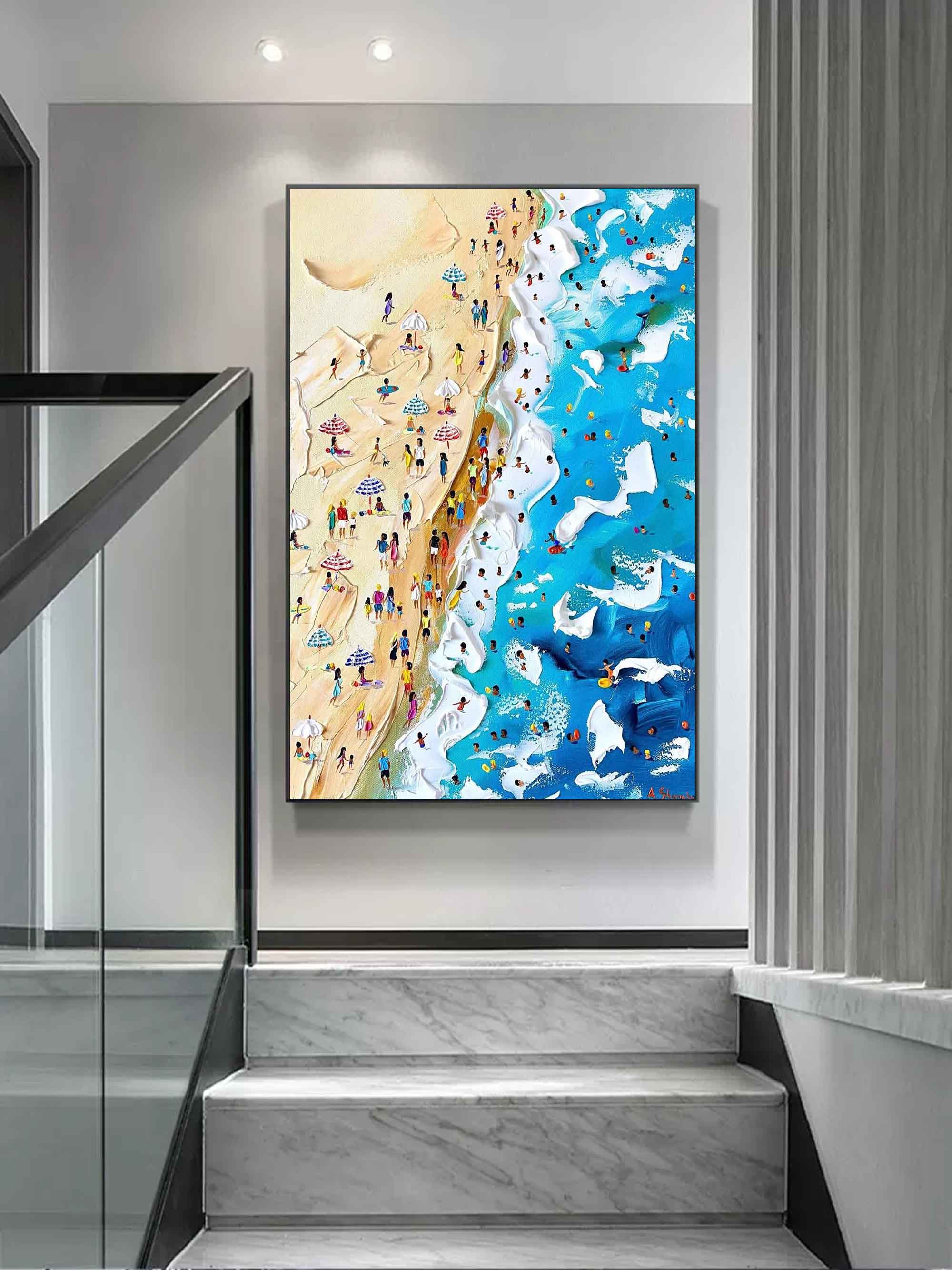 Set of 3 Vibrant Beach Scene Triptych Abstract Painting