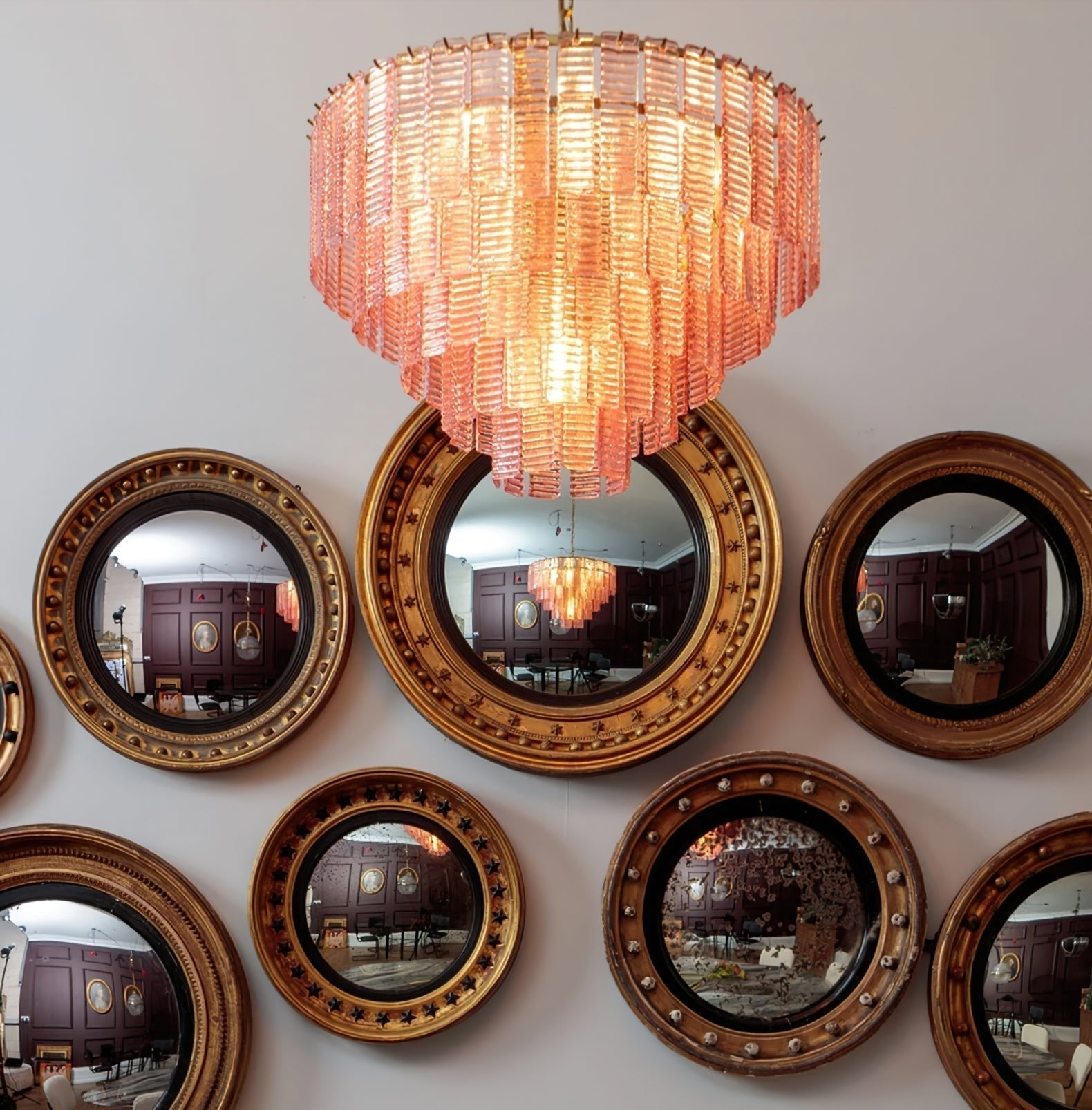 Aurora Chandelier Pink Murano Glass Layered Vintage Luxury