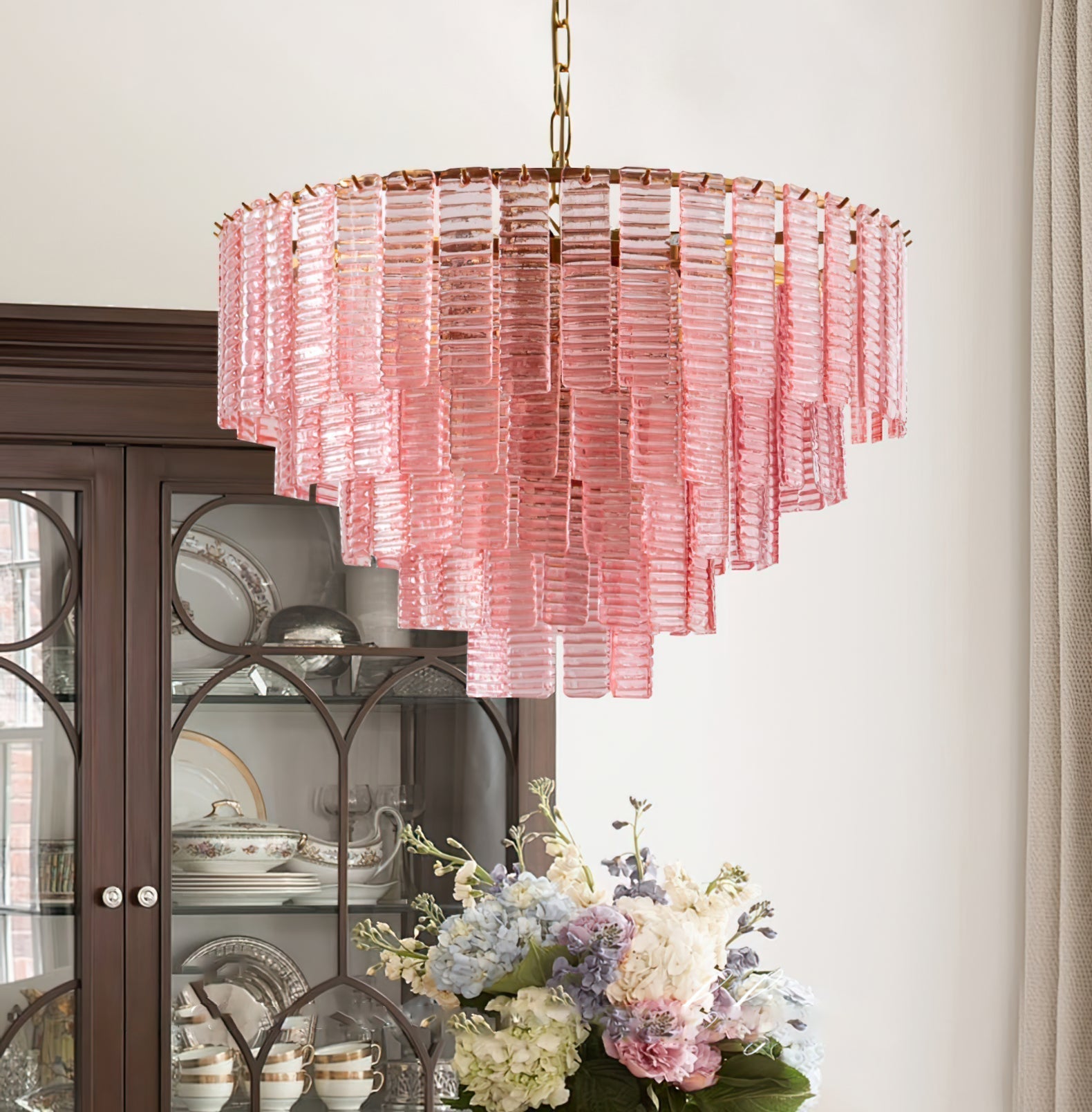 Aurora Chandelier Pink Murano Glass Layered Vintage Luxury