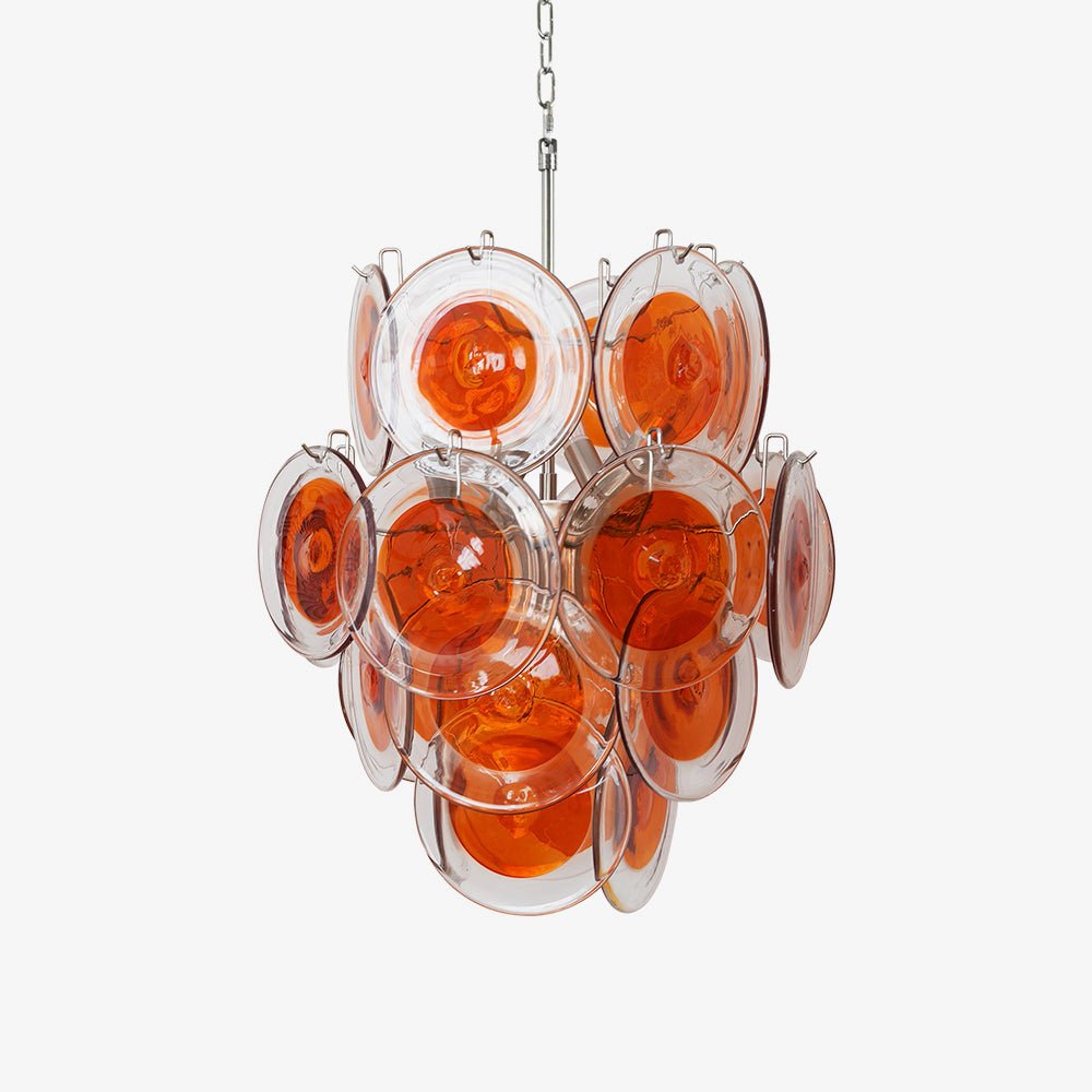 Aurora Chandelier Orange Murano Glass Disc Layered