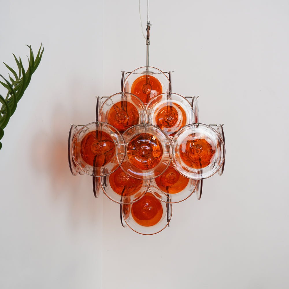 Aurora Chandelier Orange Murano Glass Disc Layered