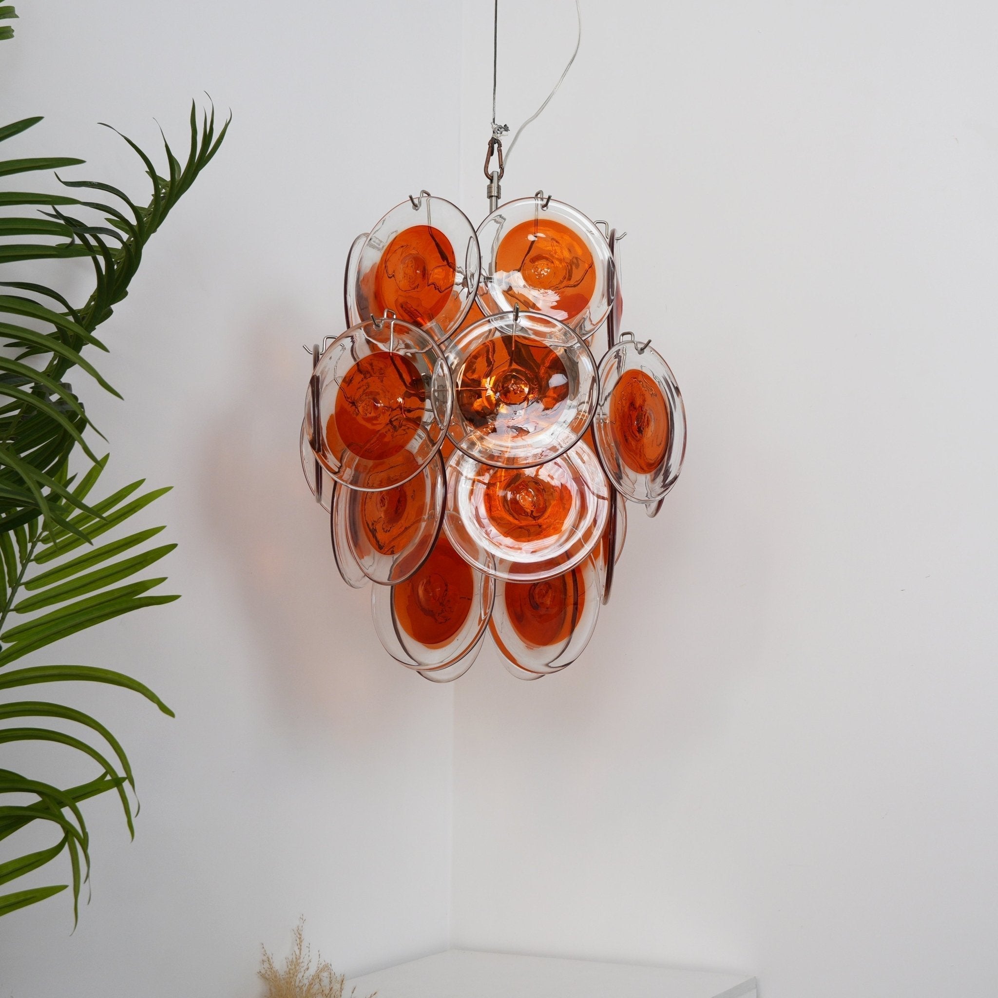 Aurora Chandelier Orange Murano Glass Disc Layered
