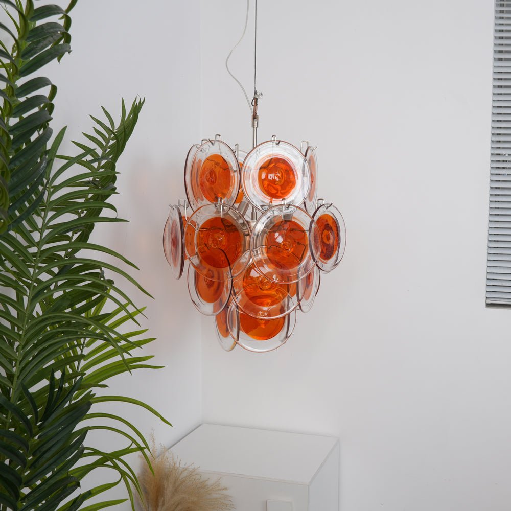 Aurora Chandelier Orange Murano Glass Disc Layered