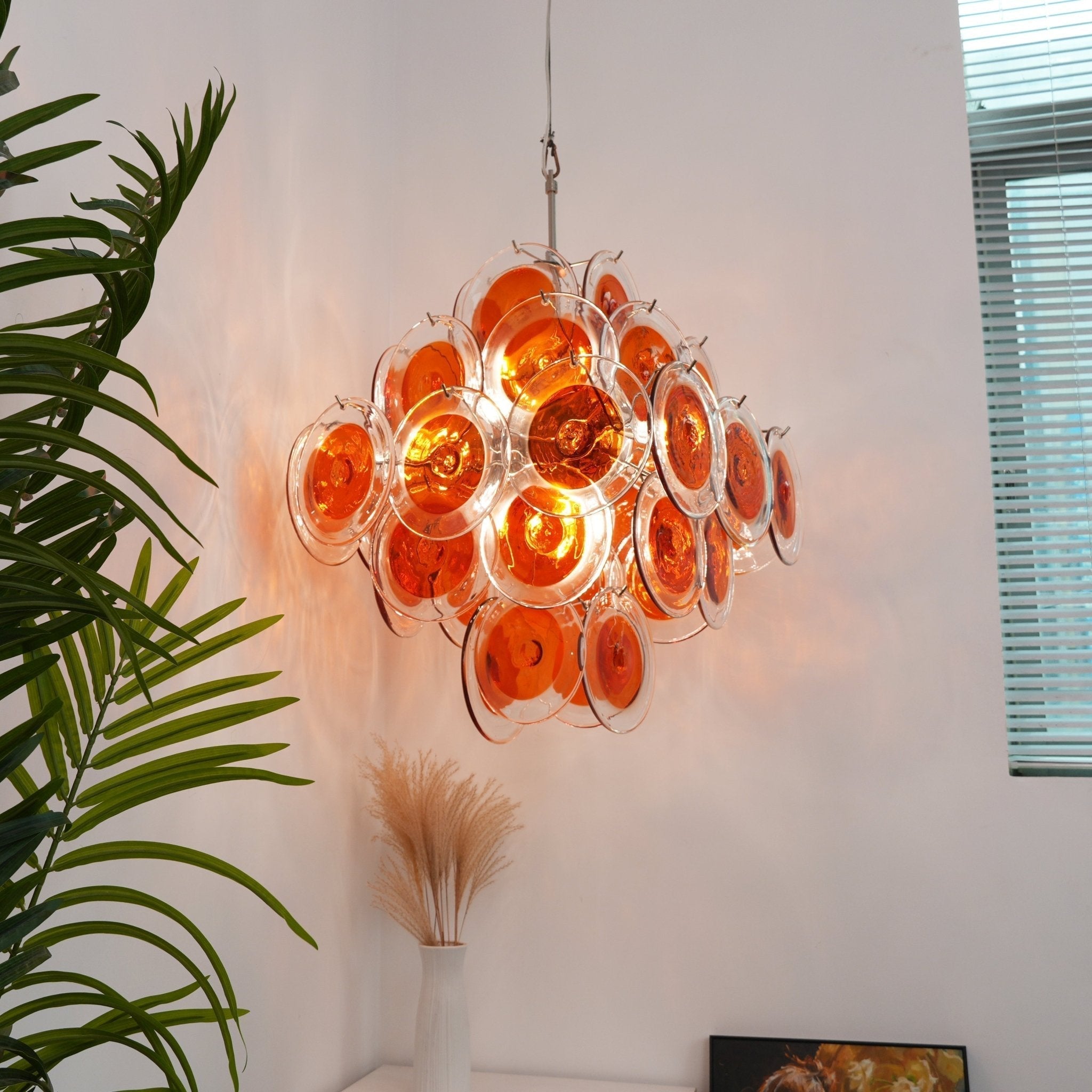 Aurora Chandelier Orange Murano Glass Disc Layered