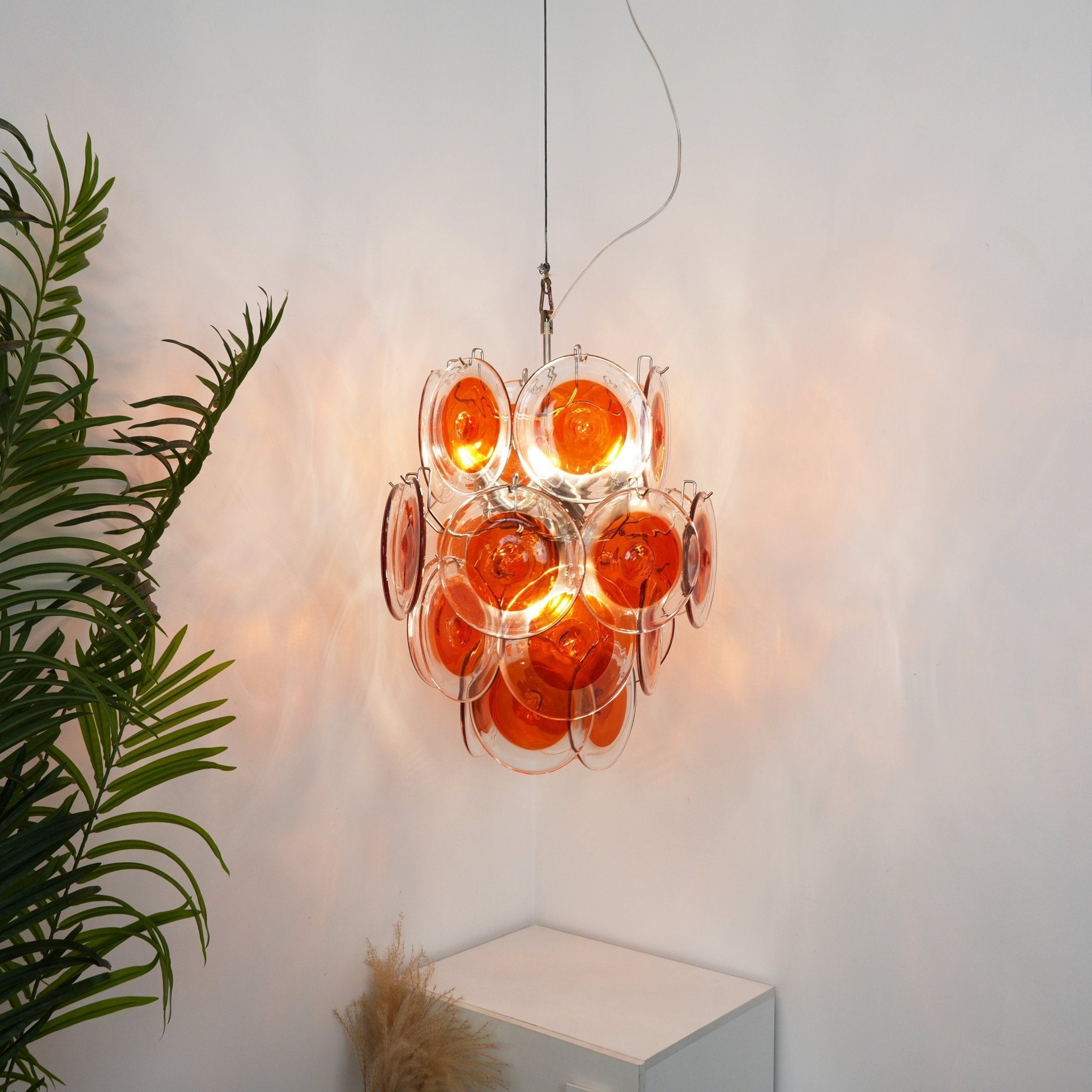 Aurora Chandelier Orange Murano Glass Disc Layered