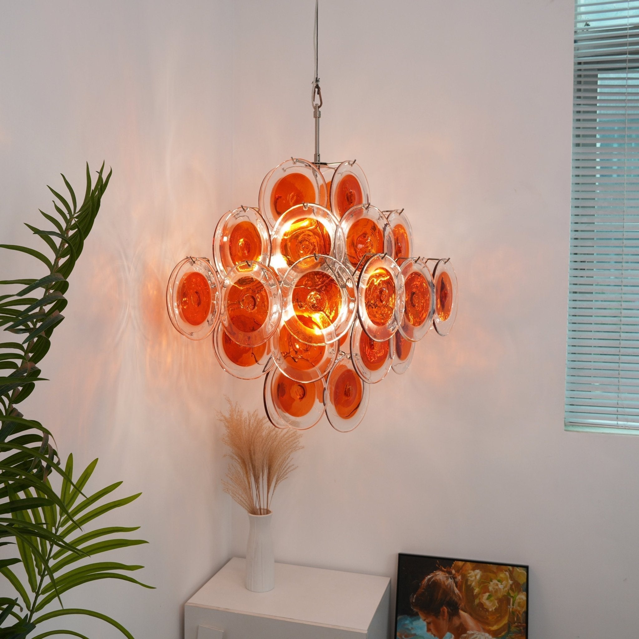 Aurora Chandelier Orange Murano Glass Disc Layered