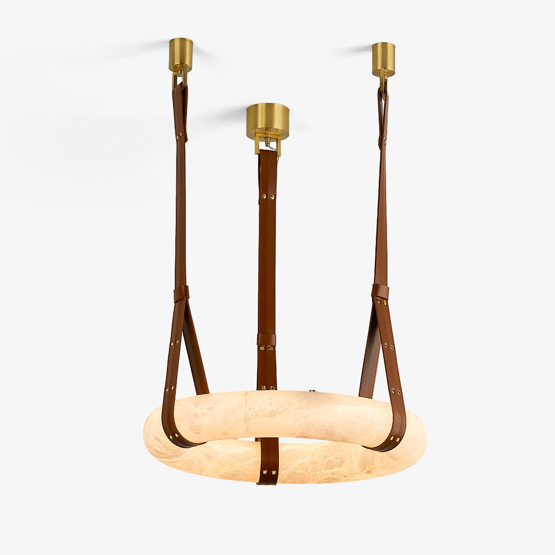Étoile Pendant Light Chandelier Alabaster Ring Triple Leather - Neutralighting