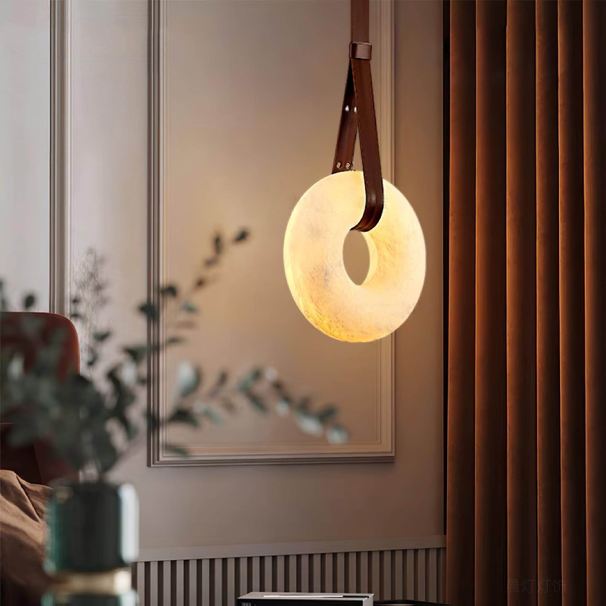 Étoile Pendant Light Alabaster Ring Leather Straps Scandinavian - Neutralighting