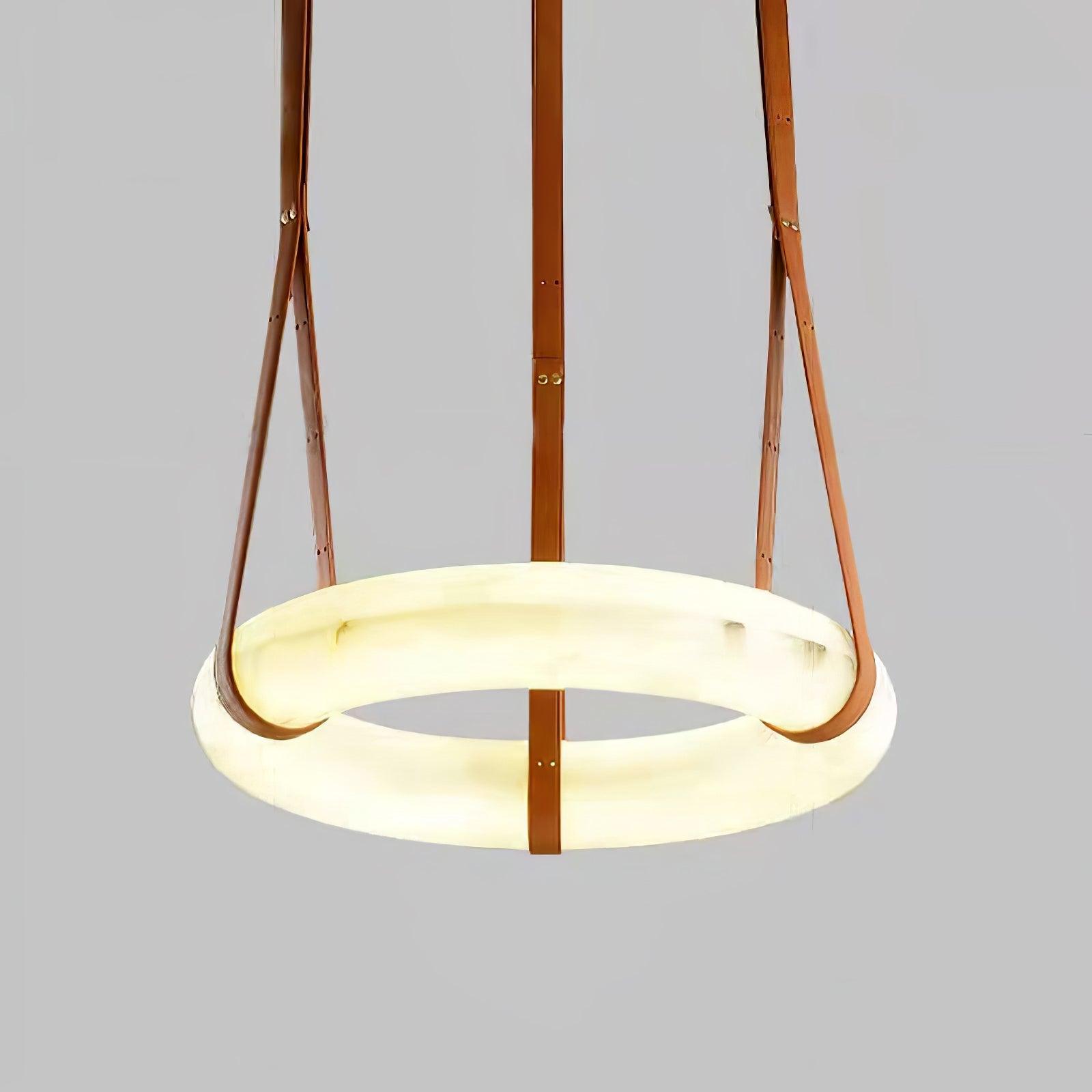 Étoile Pendant Light Alabaster Ring Leather Straps Scandinavian - Neutralighting