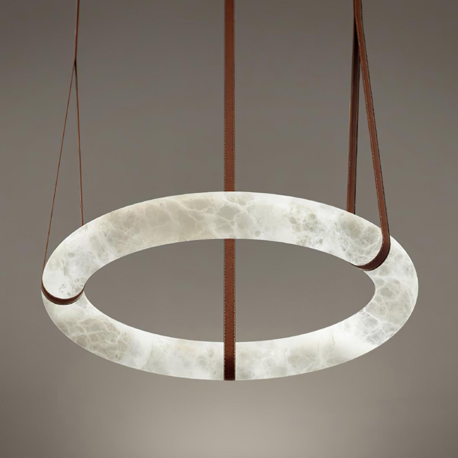 Étoile Pendant Light Alabaster Ring Leather Straps Scandinavian - Neutralighting