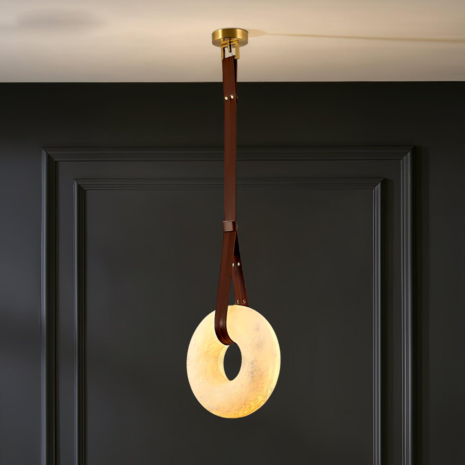 Étoile Pendant Light Alabaster Ring Leather Straps Scandinavian - Neutralighting