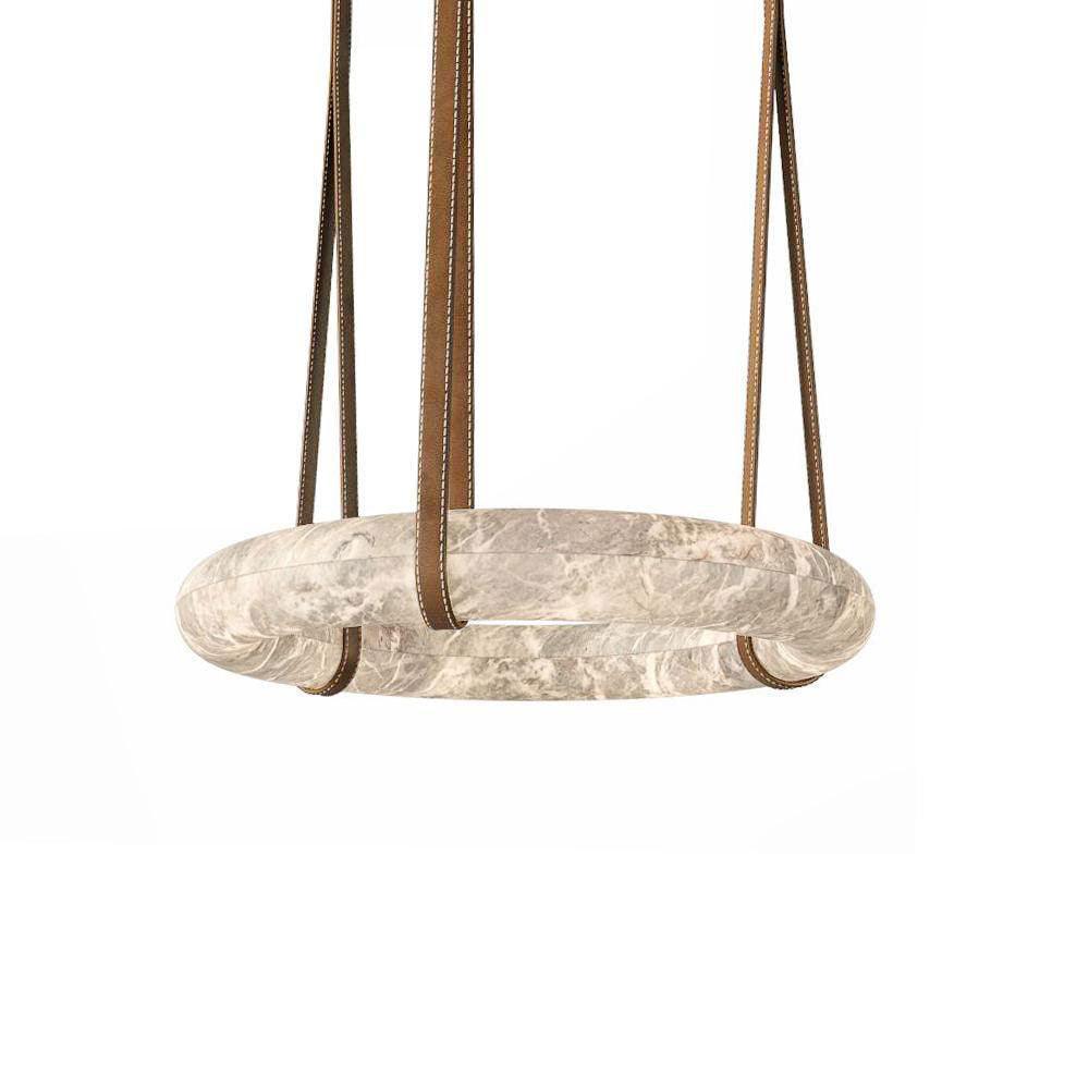 Étoile Pendant Light Chandelier Alabaster Ring Triple Leather - Neutralighting