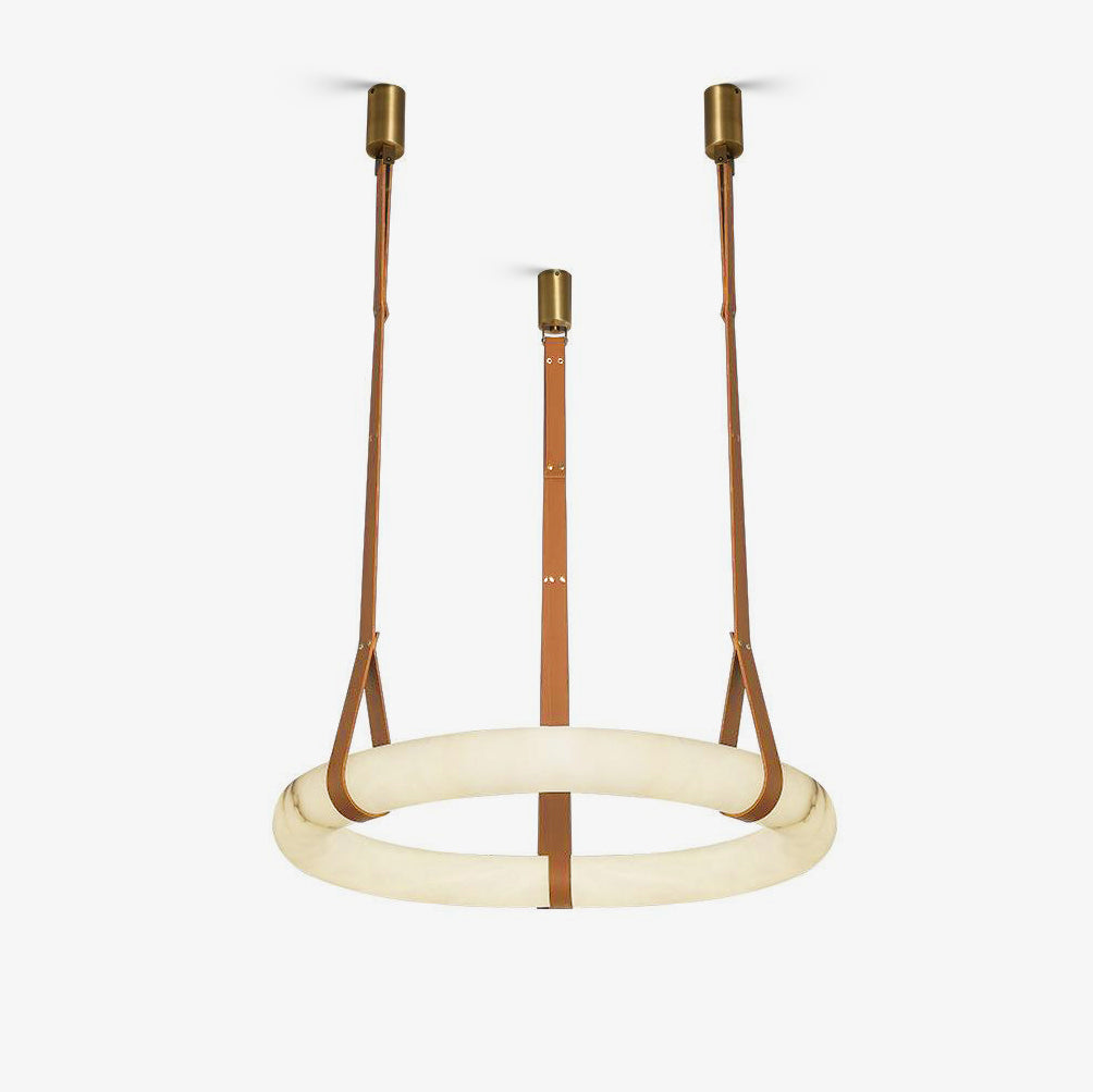 Étoile Pendant Light Chandelier Alabaster Ring Triple Leather - Neutralighting