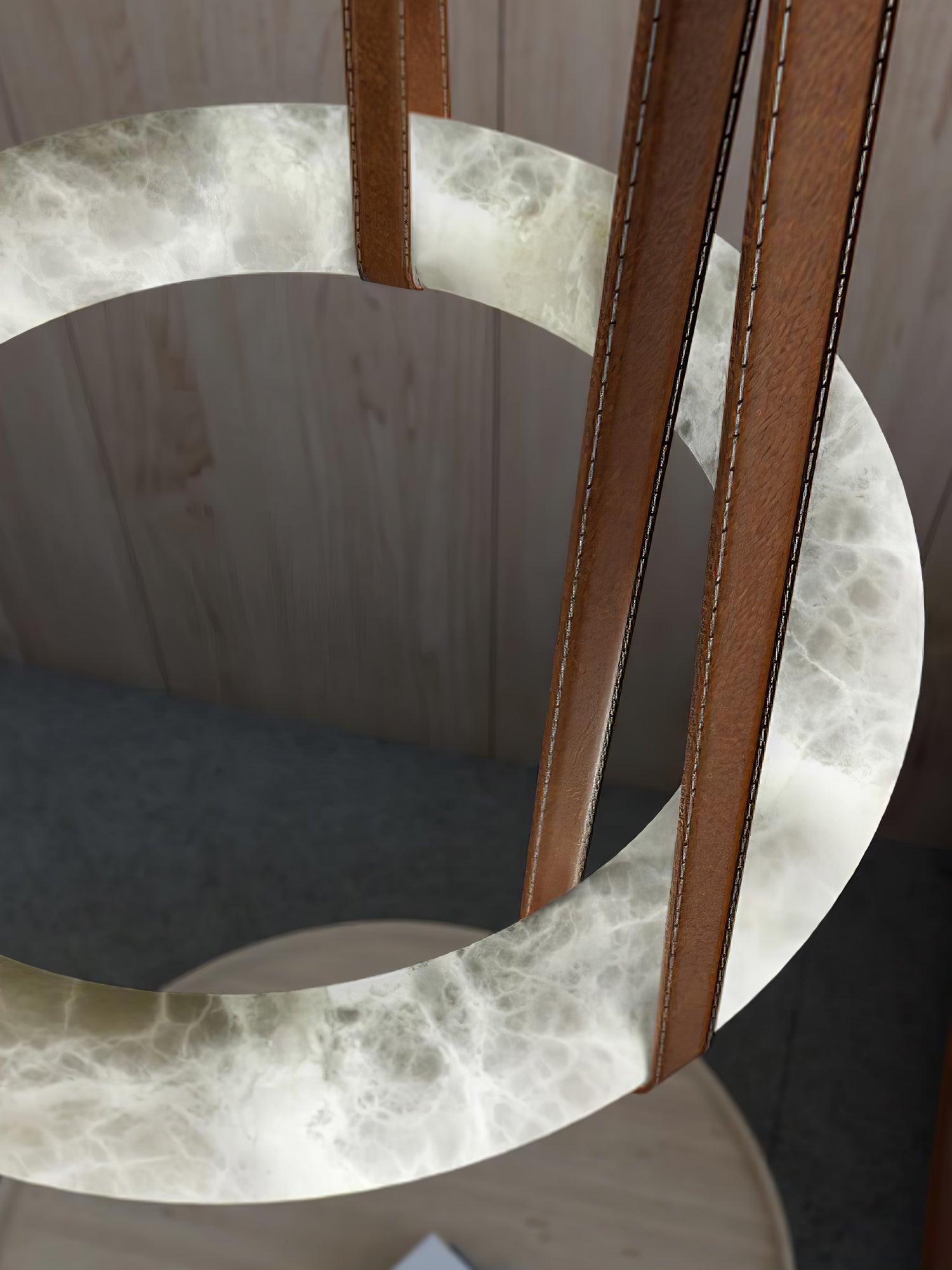 Étoile Pendant Light Alabaster Ring Leather Straps Scandinavian - Neutralighting