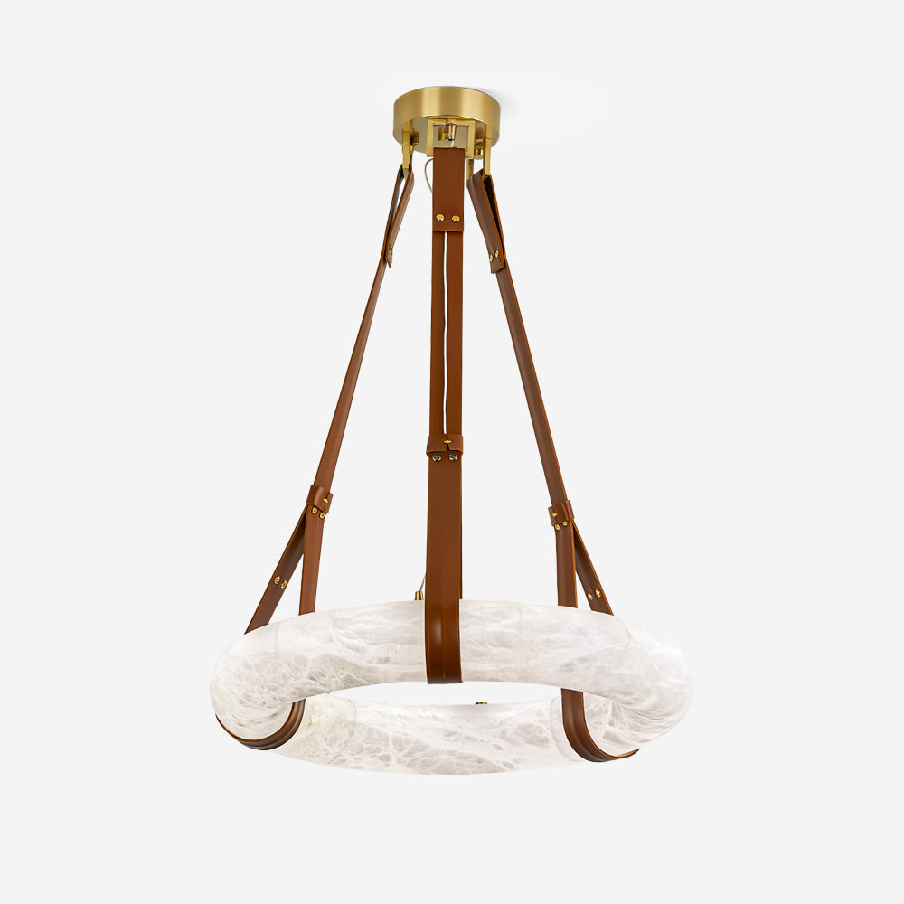 Étoile Pendant Light Alabaster Ring Leather Straps Scandinavian - Neutralighting