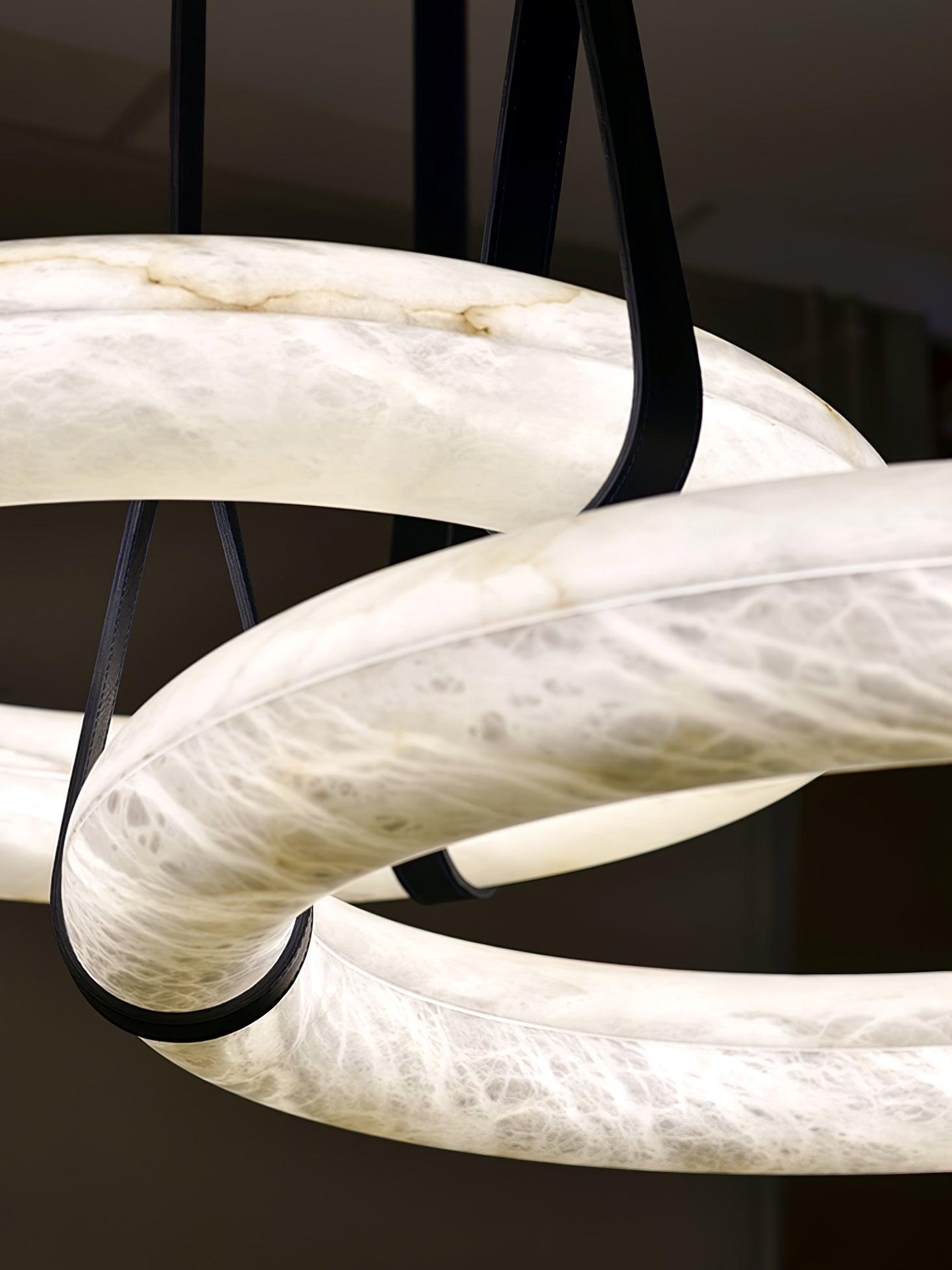 Étoile Pendant Light Alabaster Ring Leather Straps Scandinavian - Neutralighting