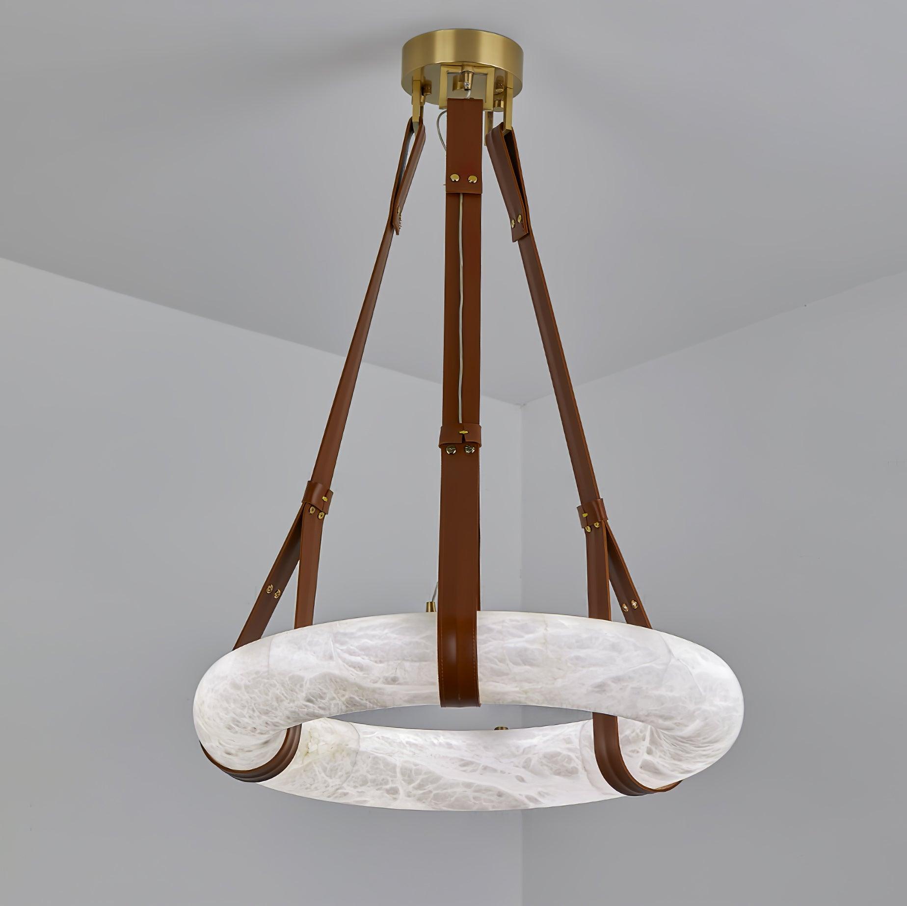 Étoile Pendant Light Alabaster Ring Leather Straps Scandinavian - Neutralighting