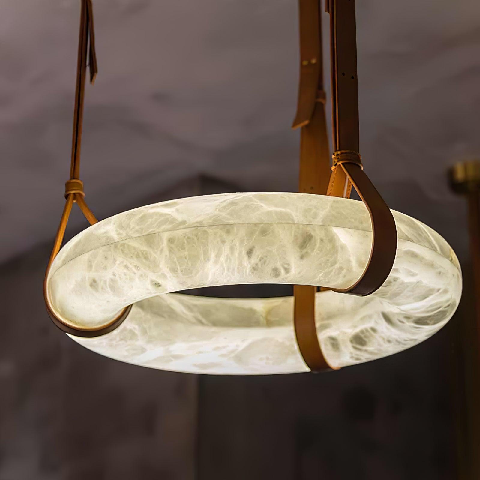 Étoile Pendant Light Alabaster Ring Leather Straps Scandinavian - Neutralighting