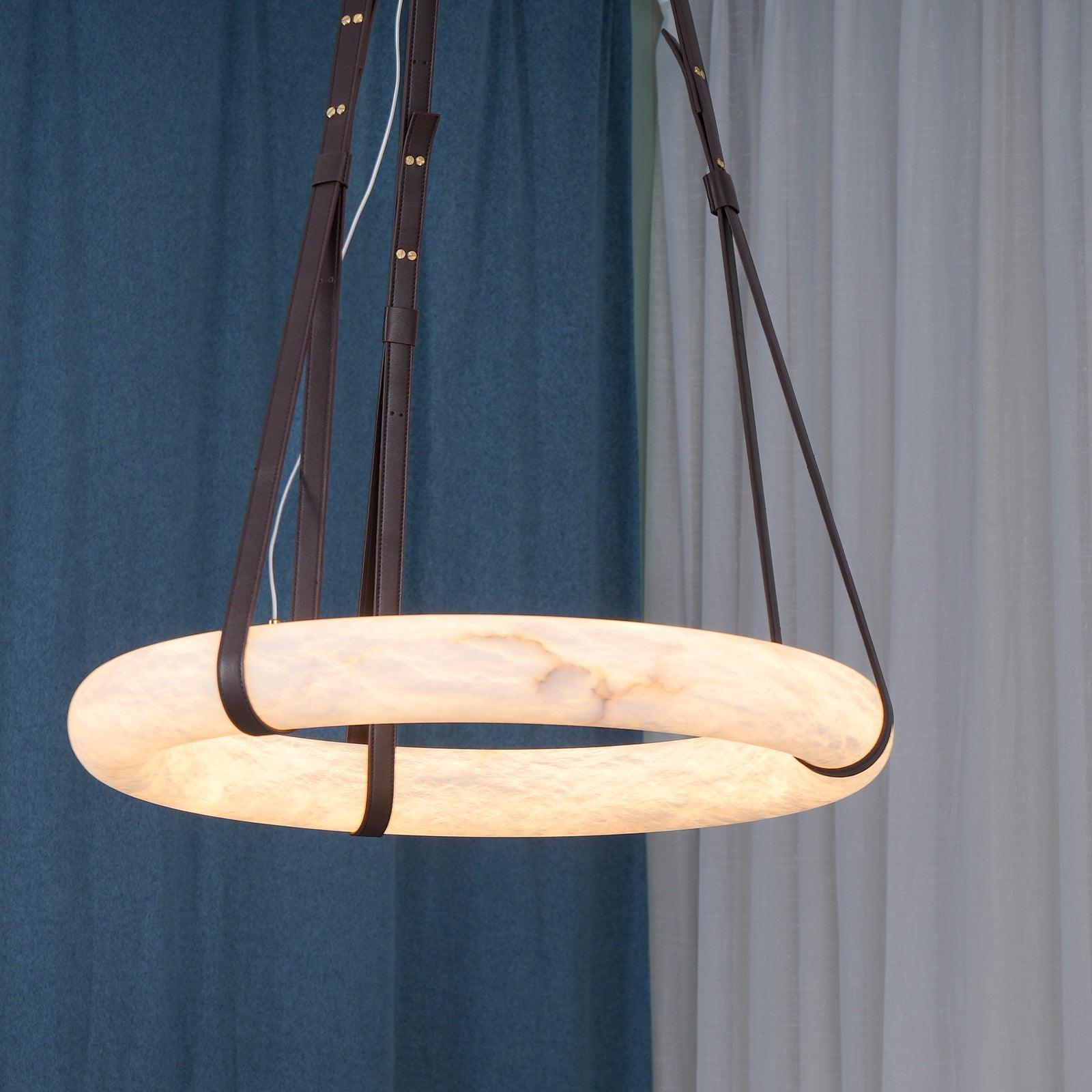 Étoile Pendant Light Alabaster Ring Leather Straps Scandinavian - Neutralighting