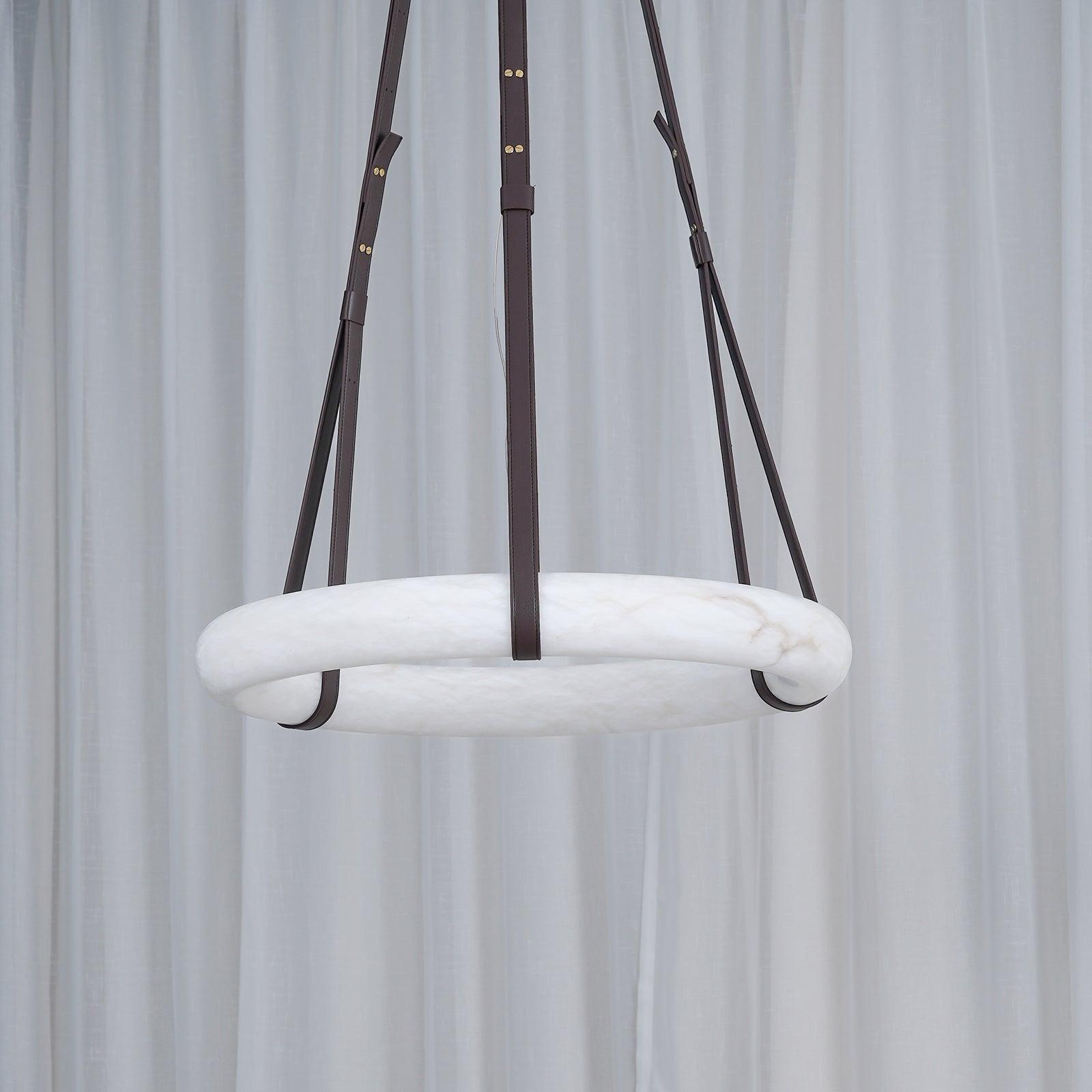 Étoile Pendant Light Alabaster Ring Leather Straps Scandinavian - Neutralighting
