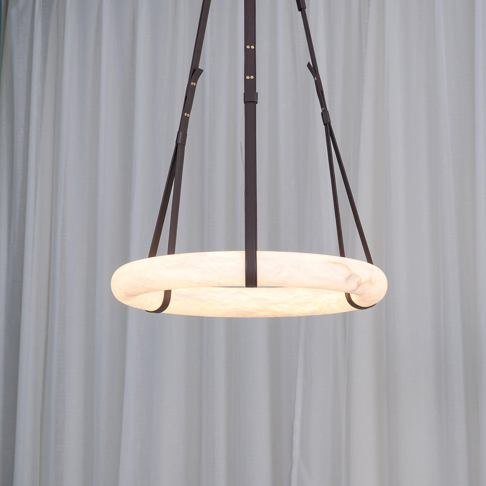 Étoile Pendant Light Alabaster Ring Leather Straps Scandinavian - Neutralighting